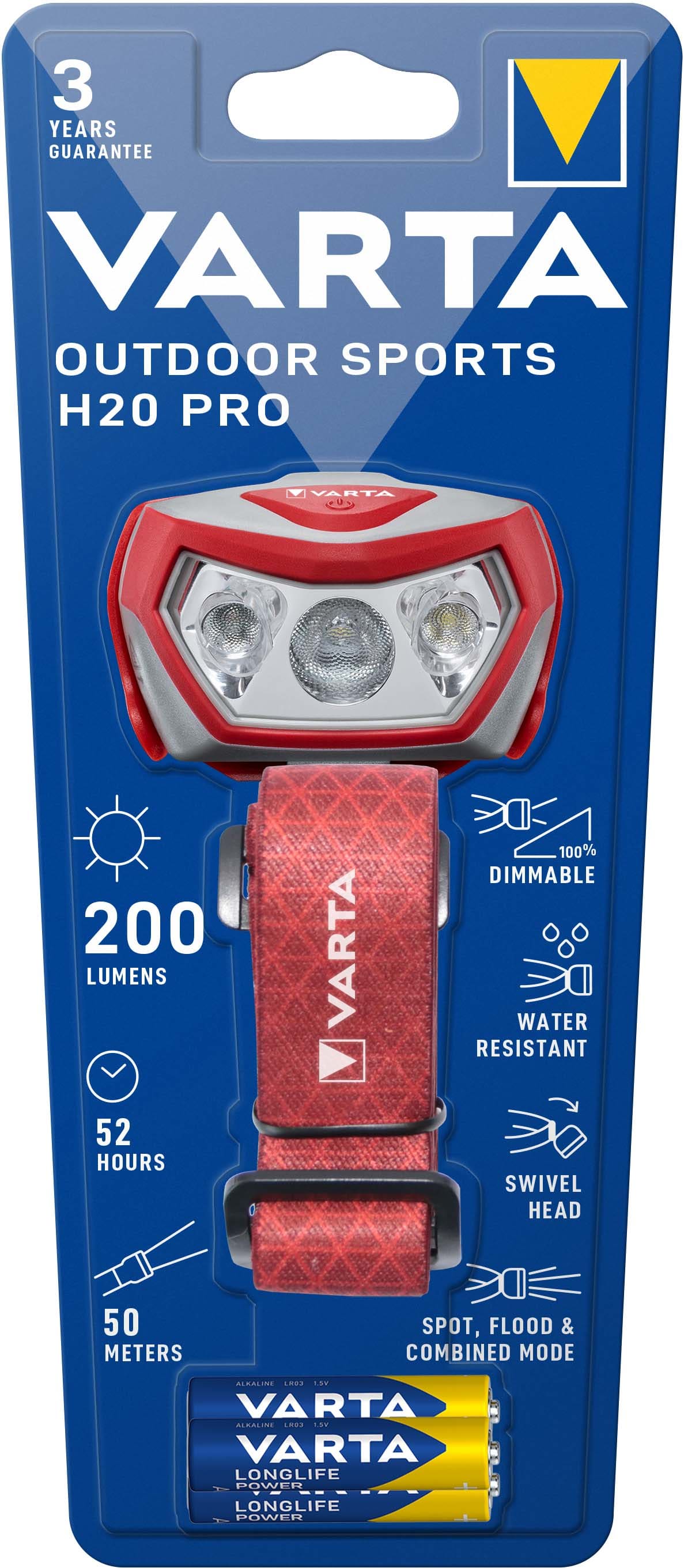 Varta - TORCHE FRONTALE OUTDOOR SPORTS H20 PRO - 3AAA incluses