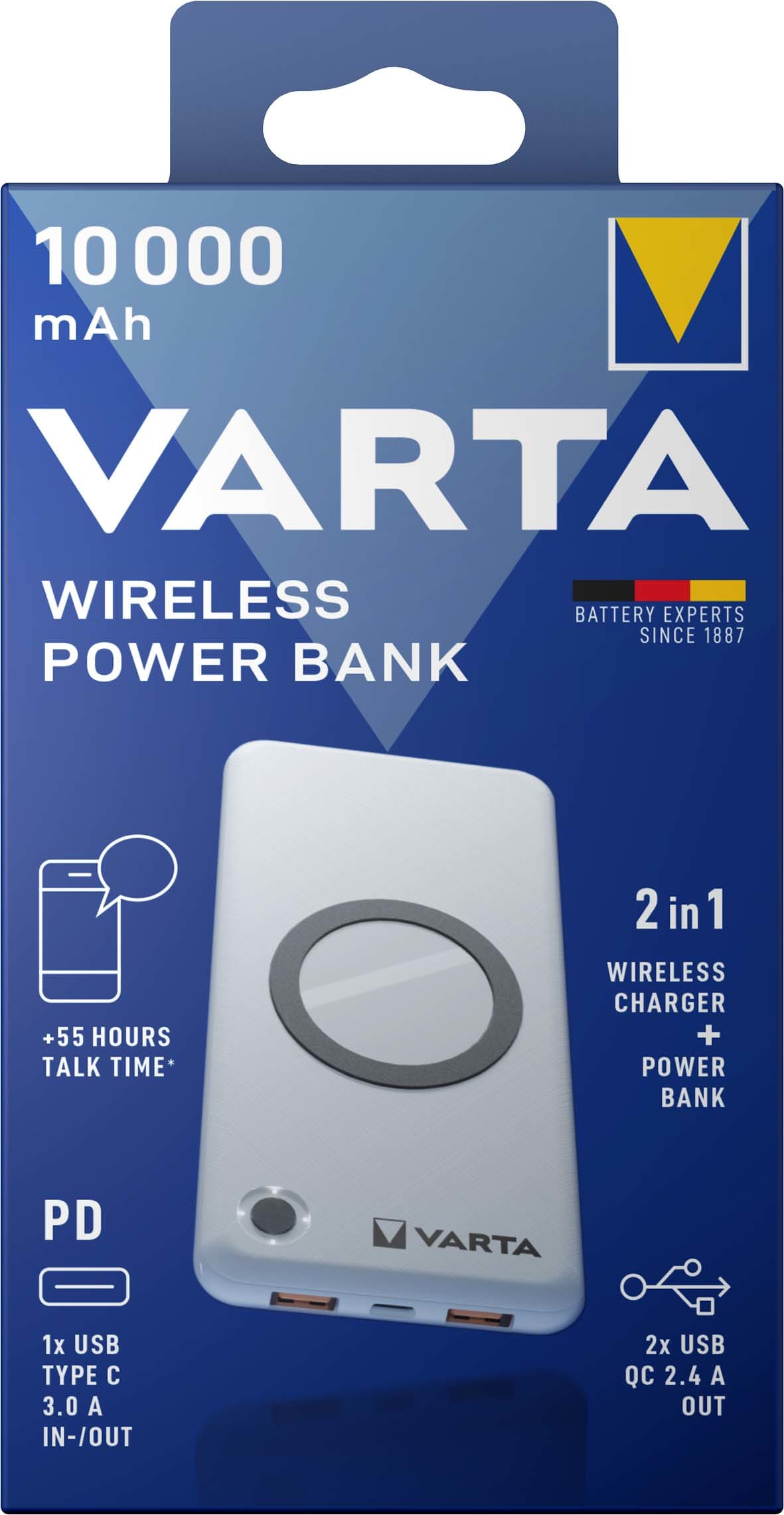 Varta - Power Bank sans fil + câble de chargement, 10000 mAh