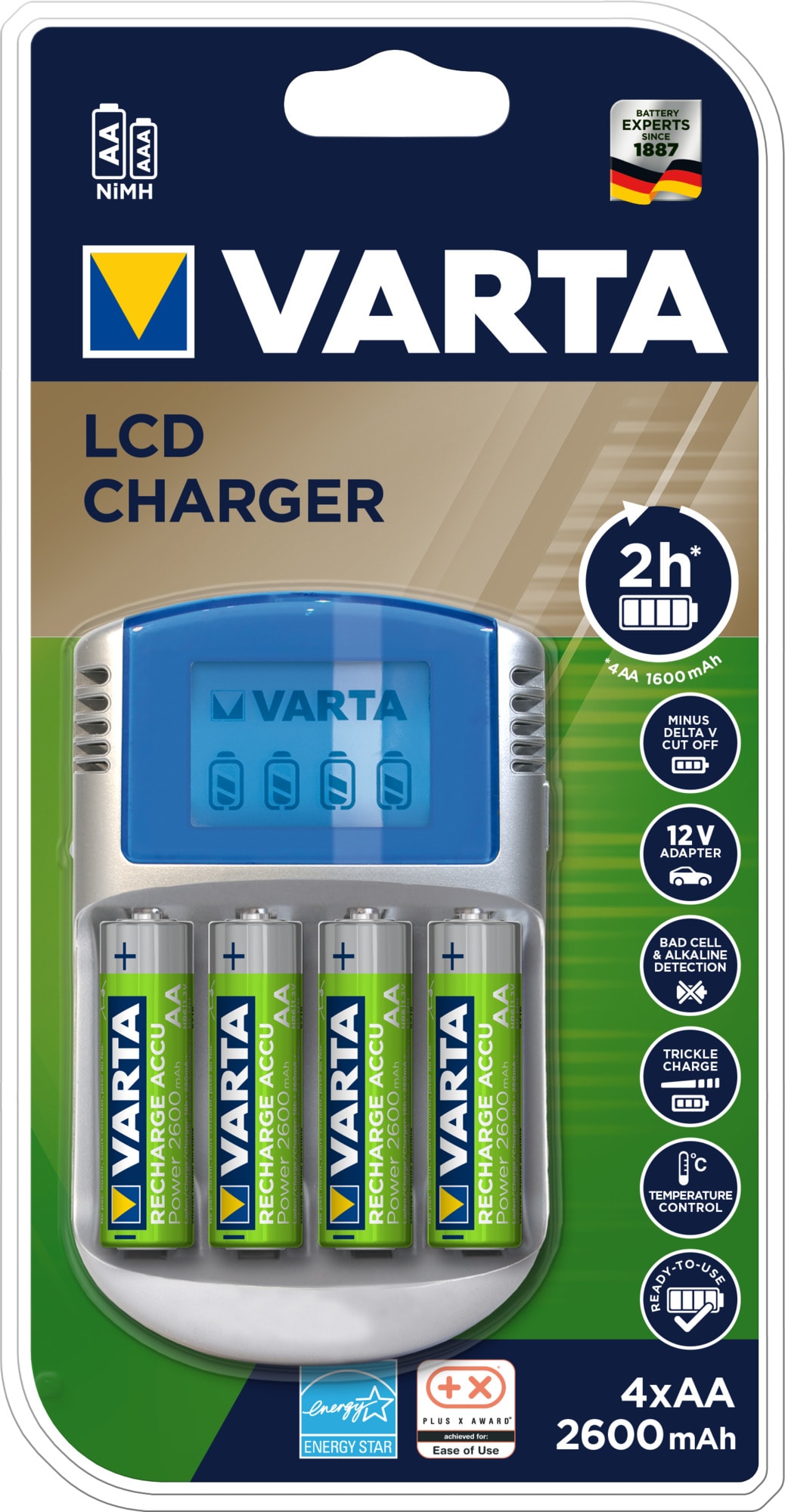 Varta - LCD Chargeur + 4 ACCUS HR6/AA 2600 mAh