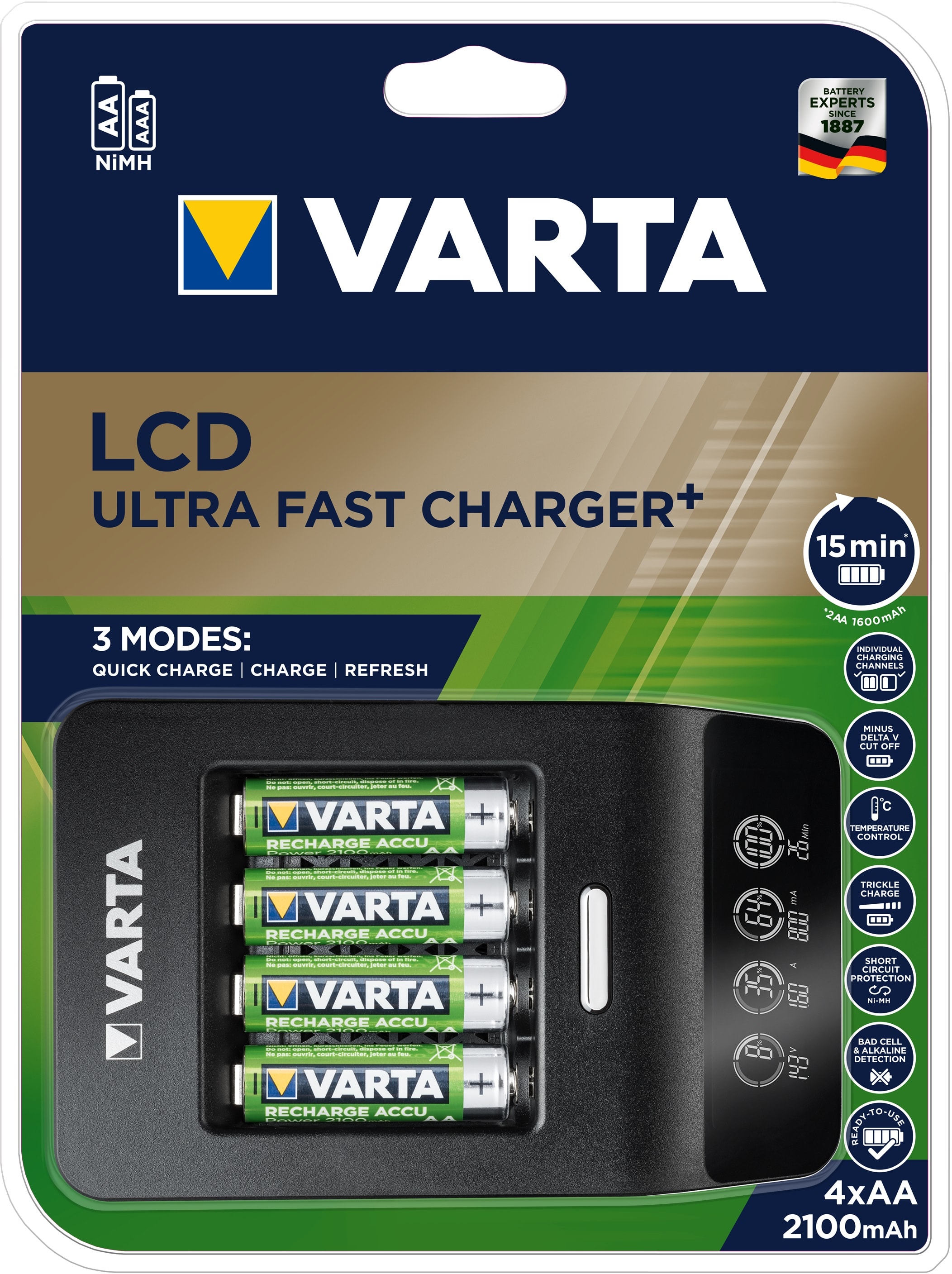 Varta - LCD ULTRA FAST CHARGER+ & 4xAccus HR6/AA 2100 mAh