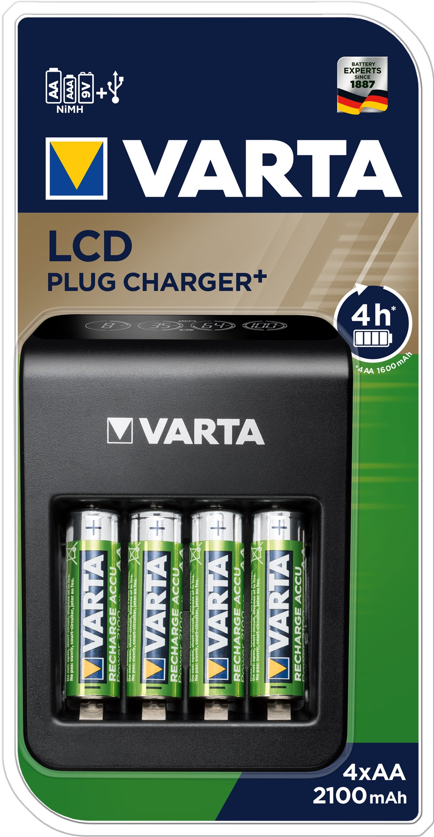Varta - LCD PLUG CHARGER+ & 4xAccus HR6/AA 2100 mAh