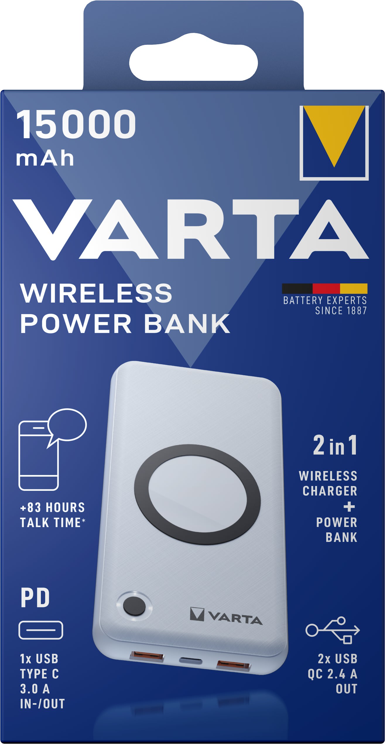 Varta - WIRELESS POWER BANK 15000 mAh + charging cable