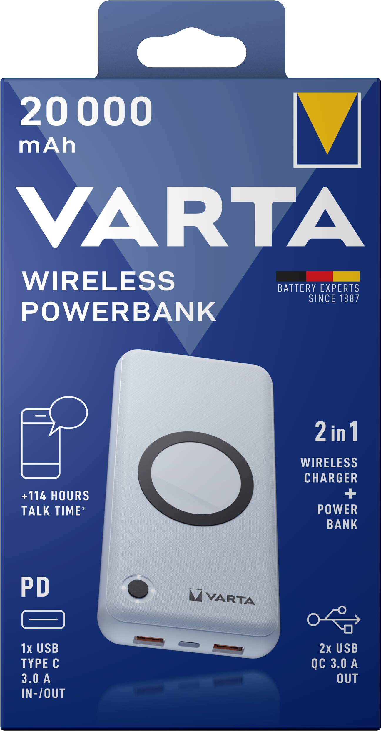 Varta - WIRELESS POWER BANK 20000 mAh + charging cable