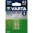 Varta - Accu téléphone AAA/HR03  550 mAh. Blister x2
