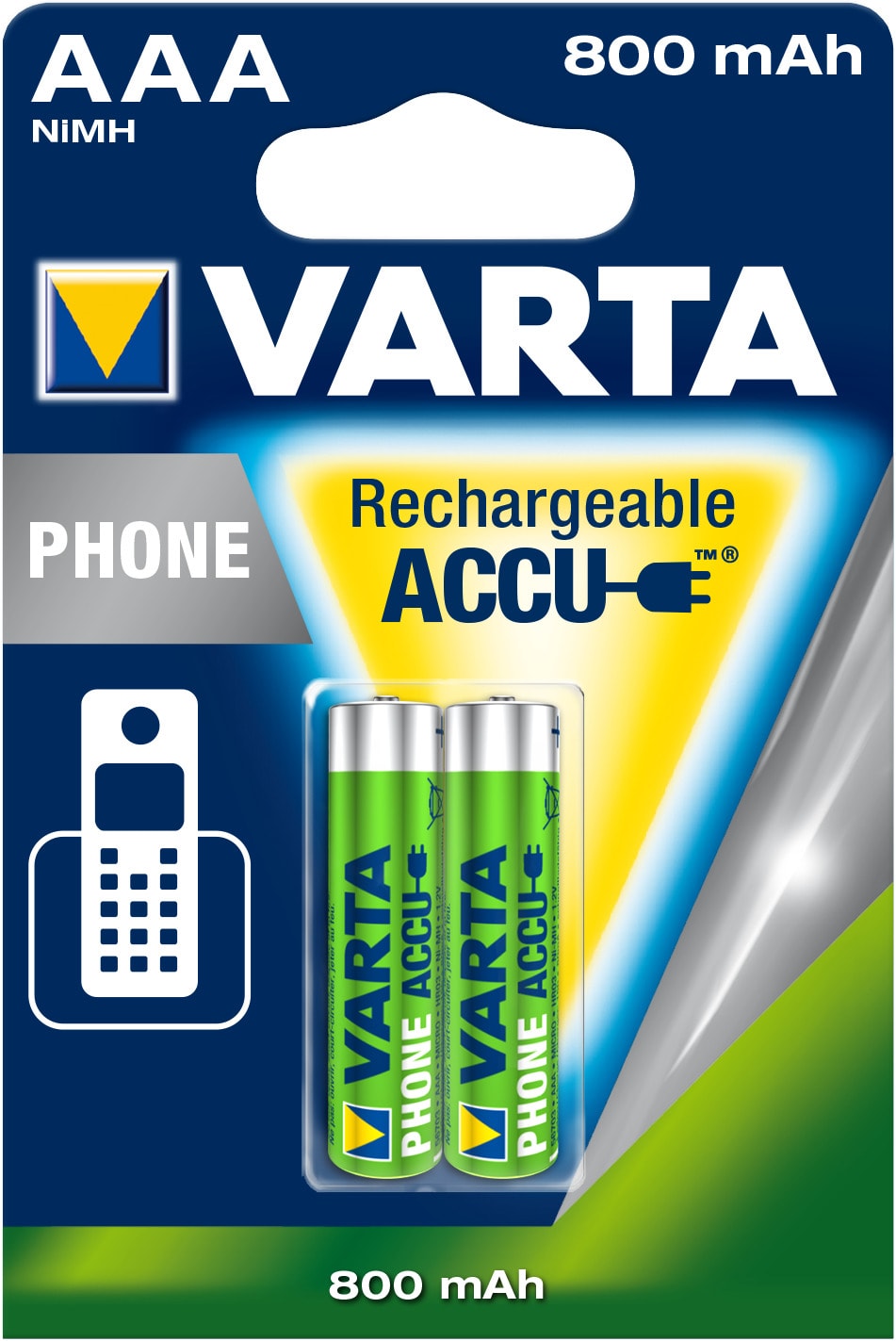 Varta - Accu téléphone AAA/HR03 800 mAh. Blister x2