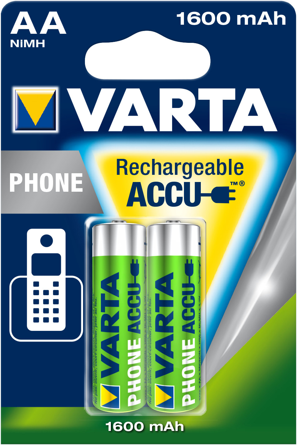 Varta - Accu téléphone AA/HR6 1600 mAh. Blister x2