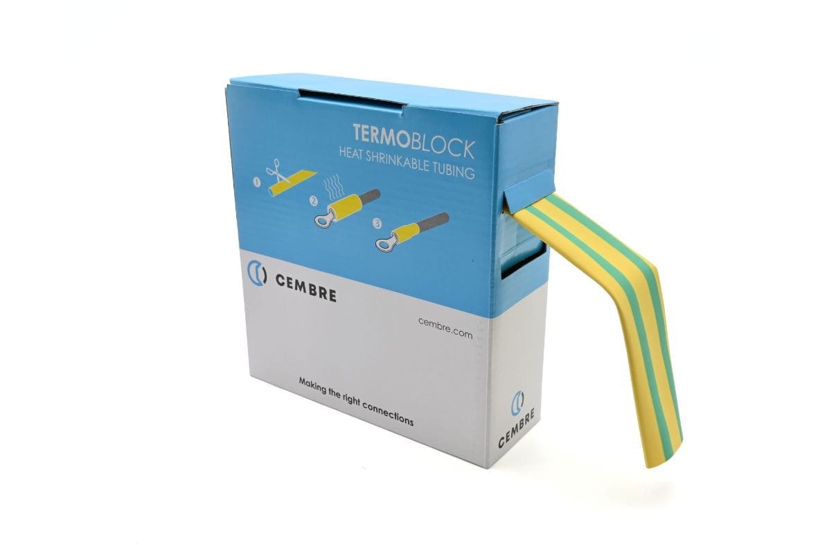 Cembre - Gaine thermo 2:1 en cassette 25,4 mm av. rétreint L 5 m vert/jaune