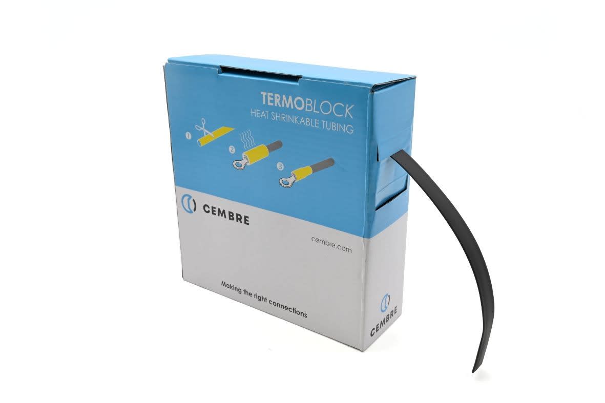 Cembre - Gaine thermo 2:1 en cassette 9,5 mm av. rétreint L 10 m noire