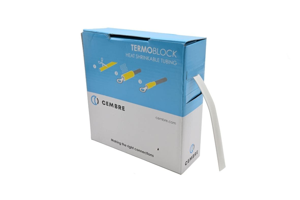 Cembre - Gaine thermo 2:1 en cassette 9,5 mm av. rétreint L 10 m blanche