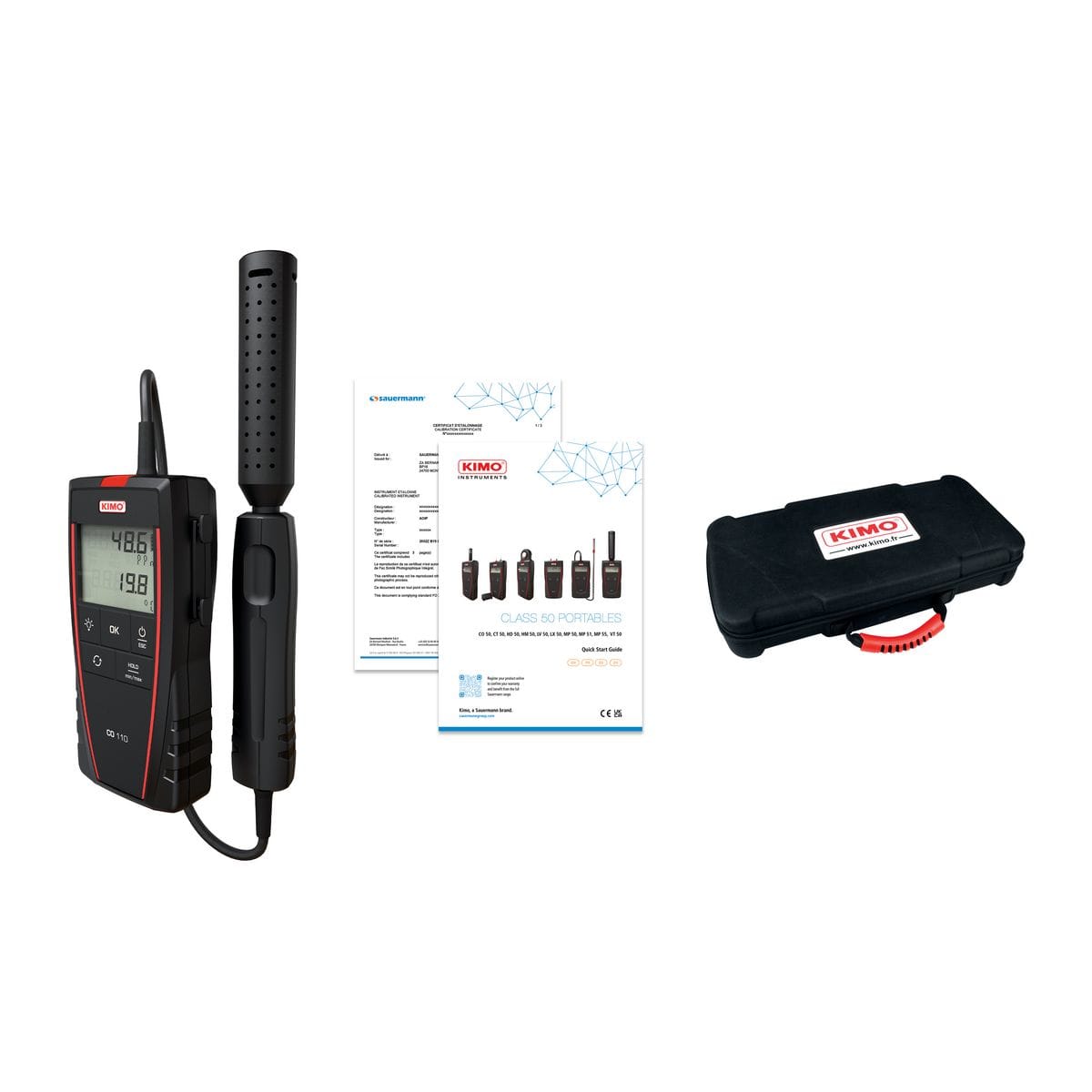 Sauermann - CO-Mètre CO110 0 à 500 ppm et 0 + 50°C avec sacoche et certificat d'étalonnage