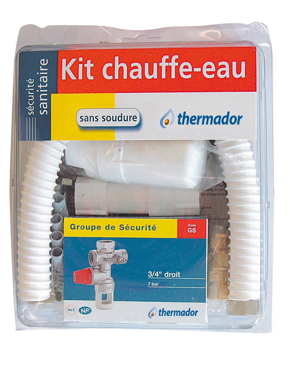 Thermador - Kit Chauffe Eau NF GS, Siphon, flexiblesEvacuation PVC Pmax 10kW sous Blister