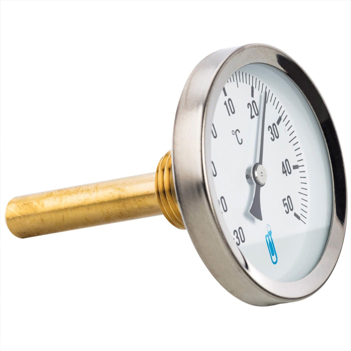 Thermador - Thermomètre axial avec plongeur 45 mm, doigt de gant, 0/+120°C, acier chromé.