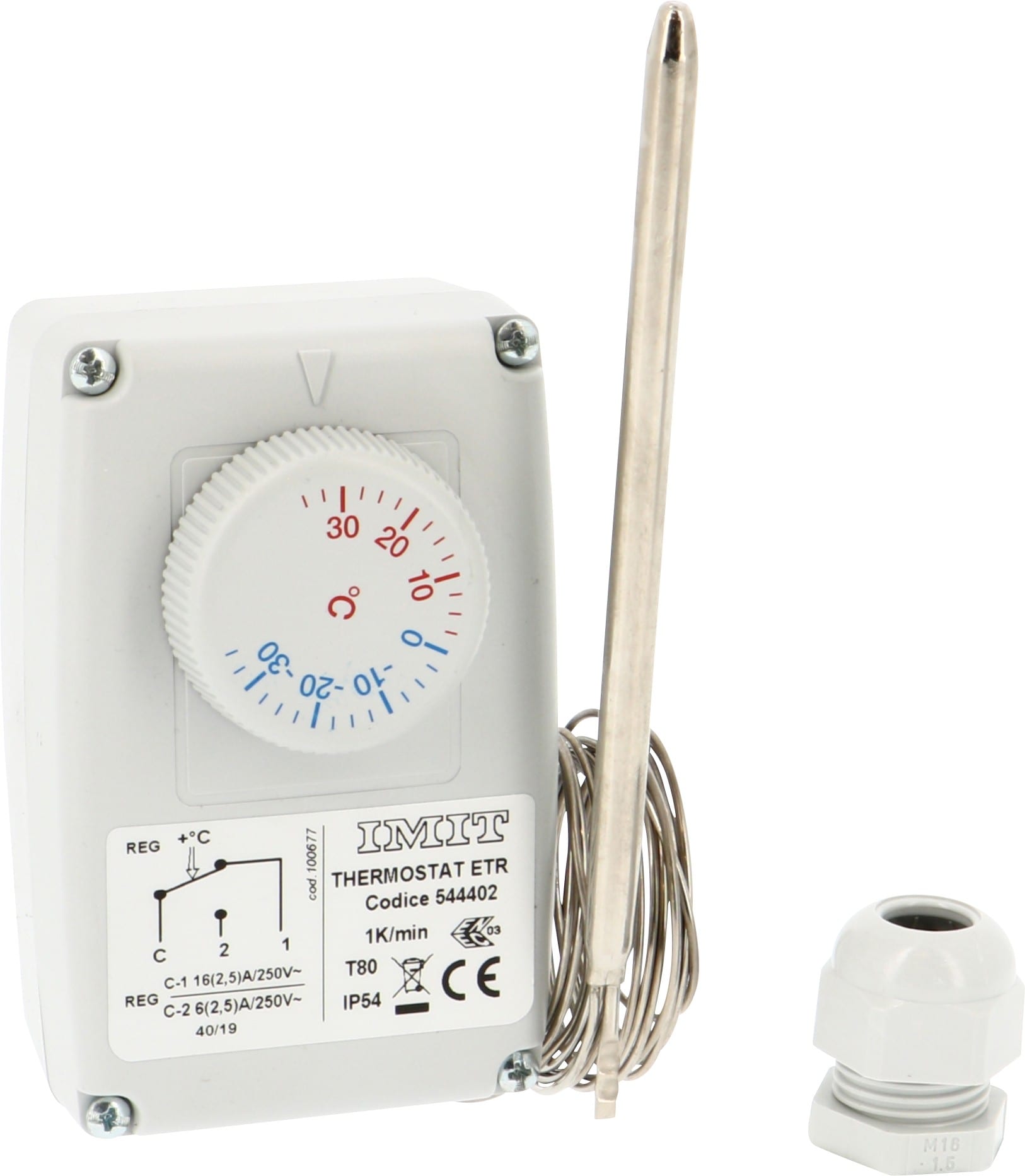 Thermador - Thermostat étanche à sonde déportée, réglage -35°C à +35°C, boîtier plastique.