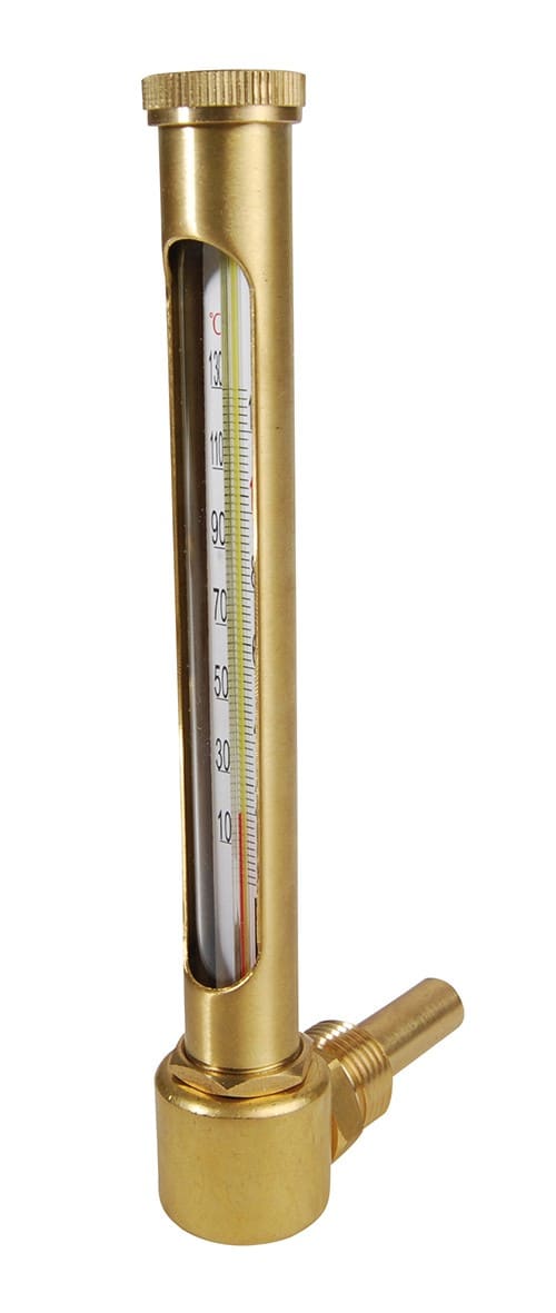Thermador - Thermomètre vertical équerre L.160 plongeur 45 laiton plage 0/130° C
