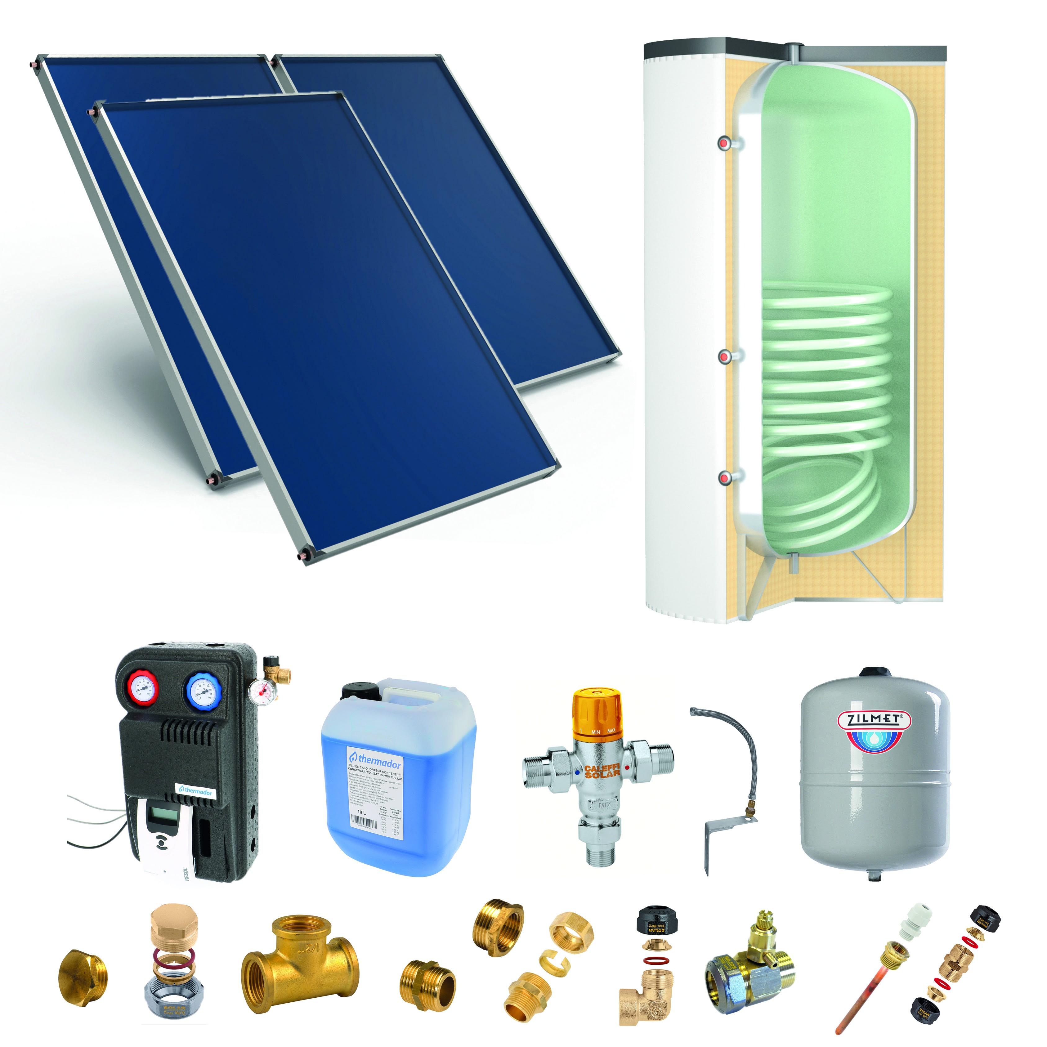 Thermador - Pack A-CESI avec appoint élec.300L blanc -3 panneaux-fix. toit. inclinée+ access