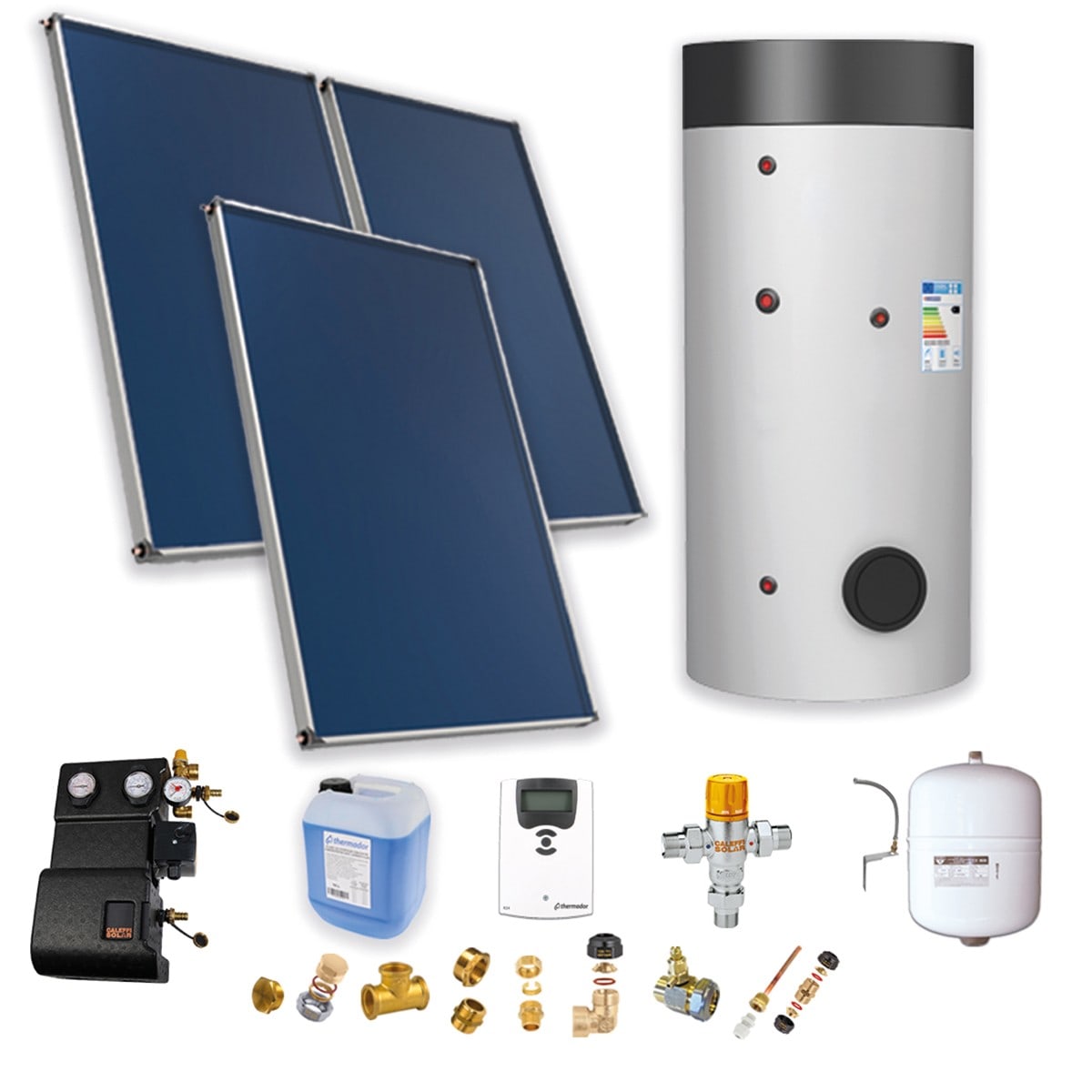 Thermador - Pack D-SSC 300L hte t°-ECS semi-instant.-3 panneaux-fix. toit. plate+ access.