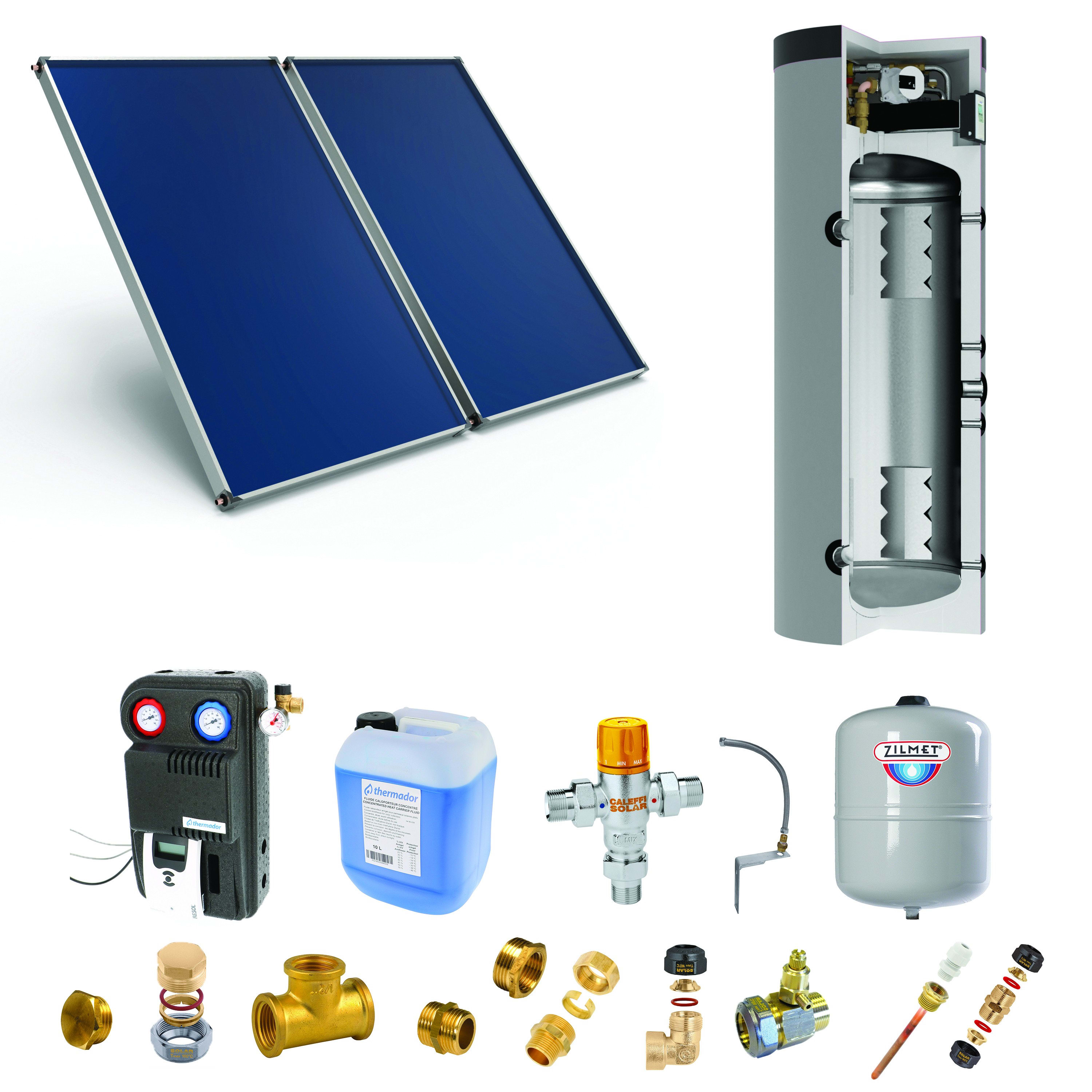 Thermador - Pack E-SSC 200L moyenne t°-ECS instant.-2 panneaux-fix. toit. inclinée+ access.
