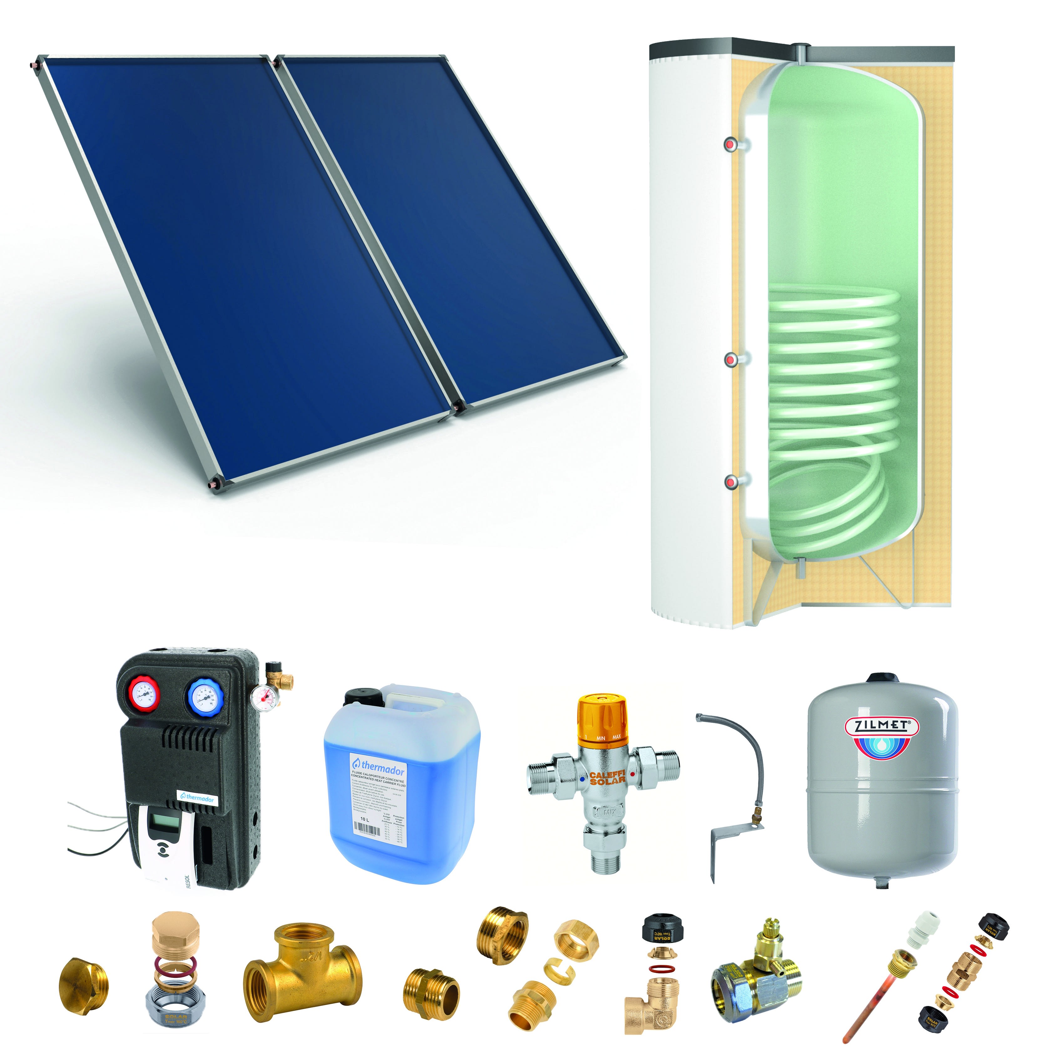 Thermador - Pack A-CESI avec appoint élec.300L blanc -2 panneaux-fix. toit. plate+ access