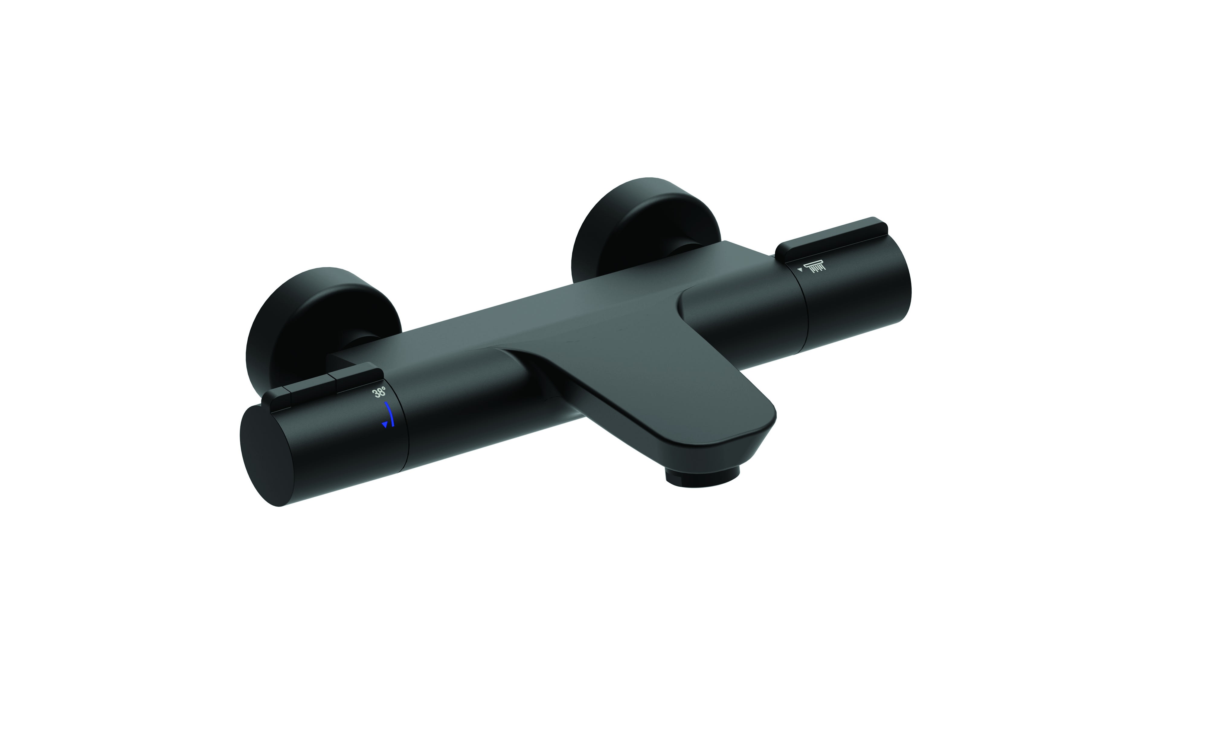 Thermador - Mitigeur thermostatique bain et douche noir PACT. Corps froid. Croislllons métal