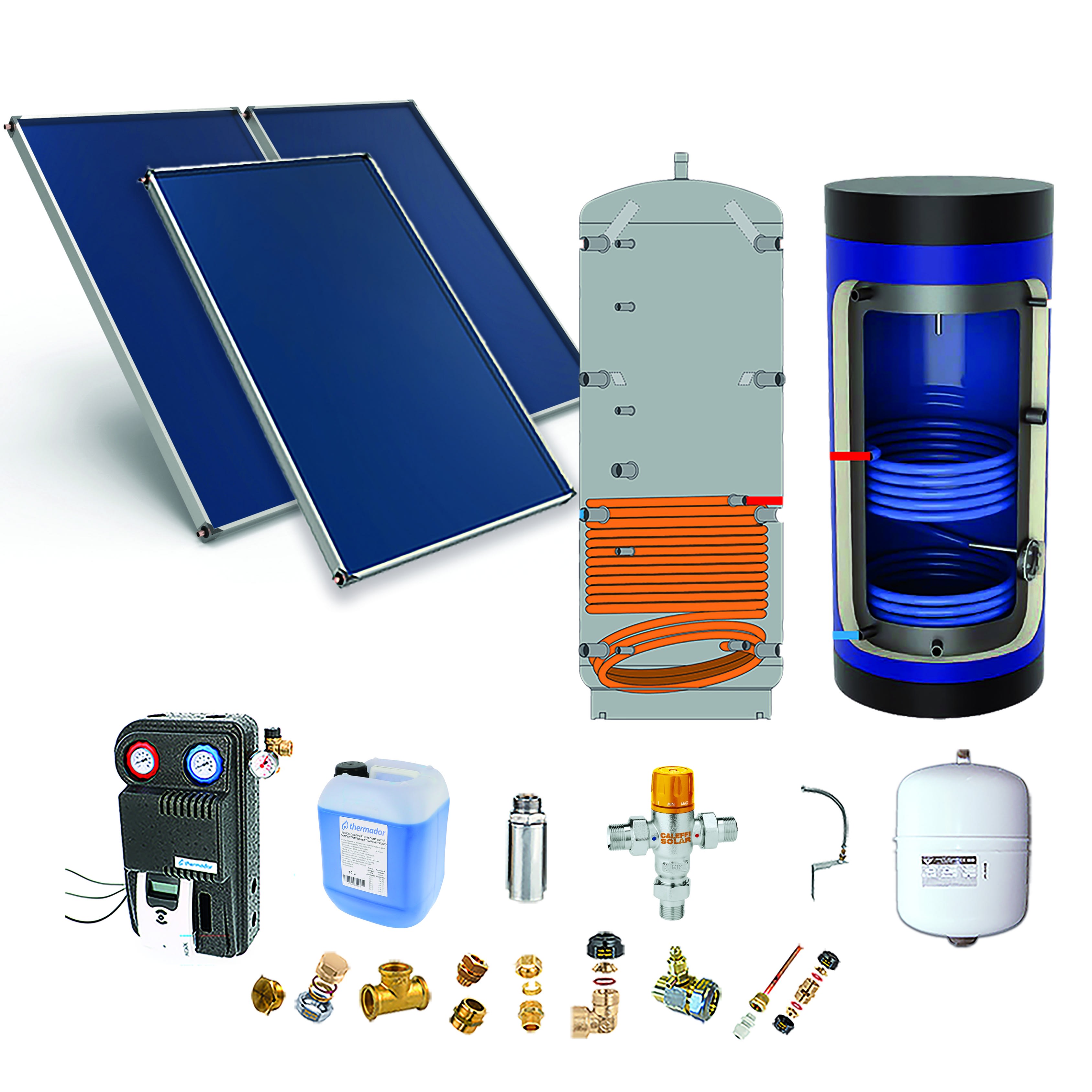 Thermador - Pack F-SSC dble ballon-ECS 300L chauf.300L-3pann.-fix. toit. inclinée+ access.