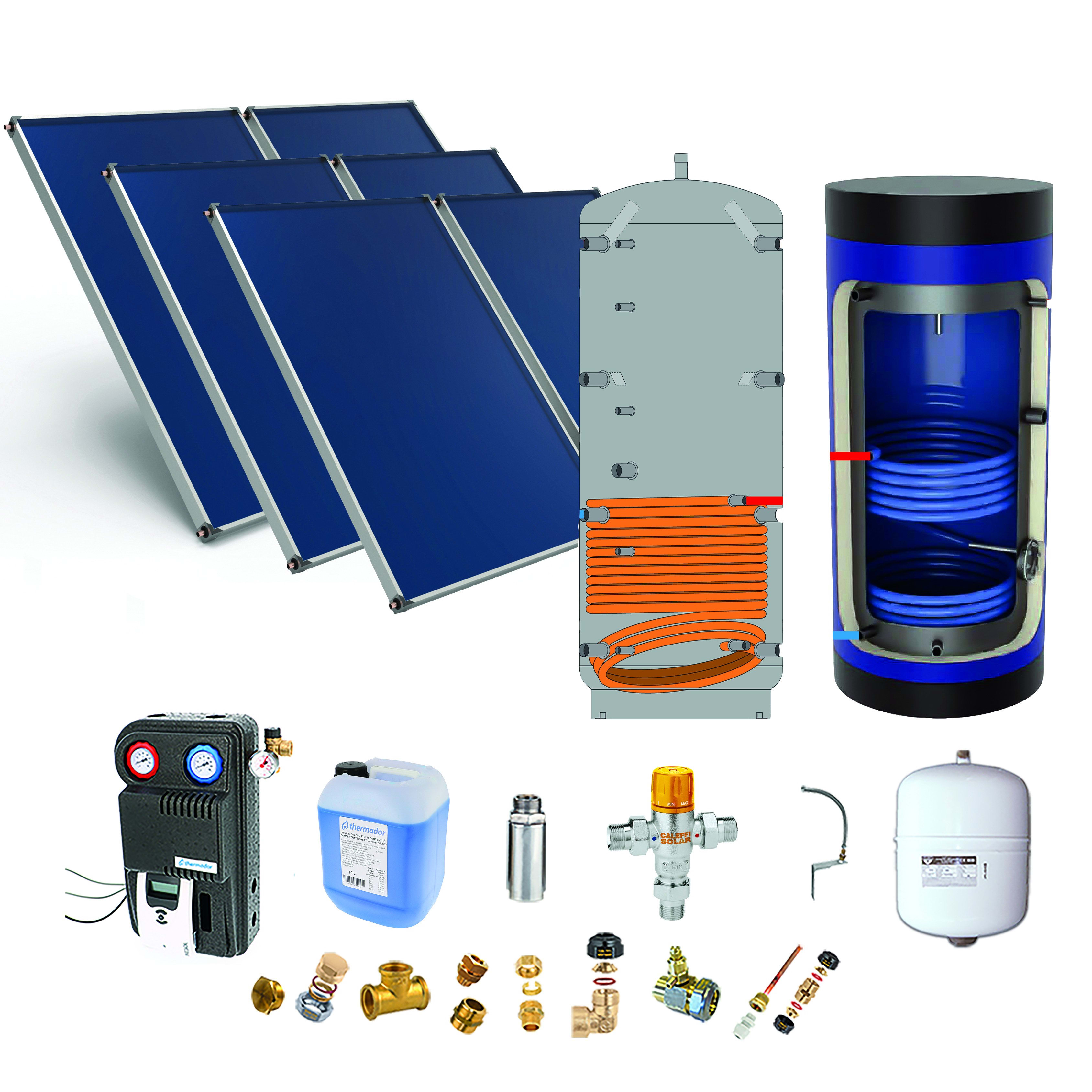 Thermador - Pack F-SSC dble ballon-ECS 500L chauf.300L-6pann.-fix. toit. inclinée+ access.