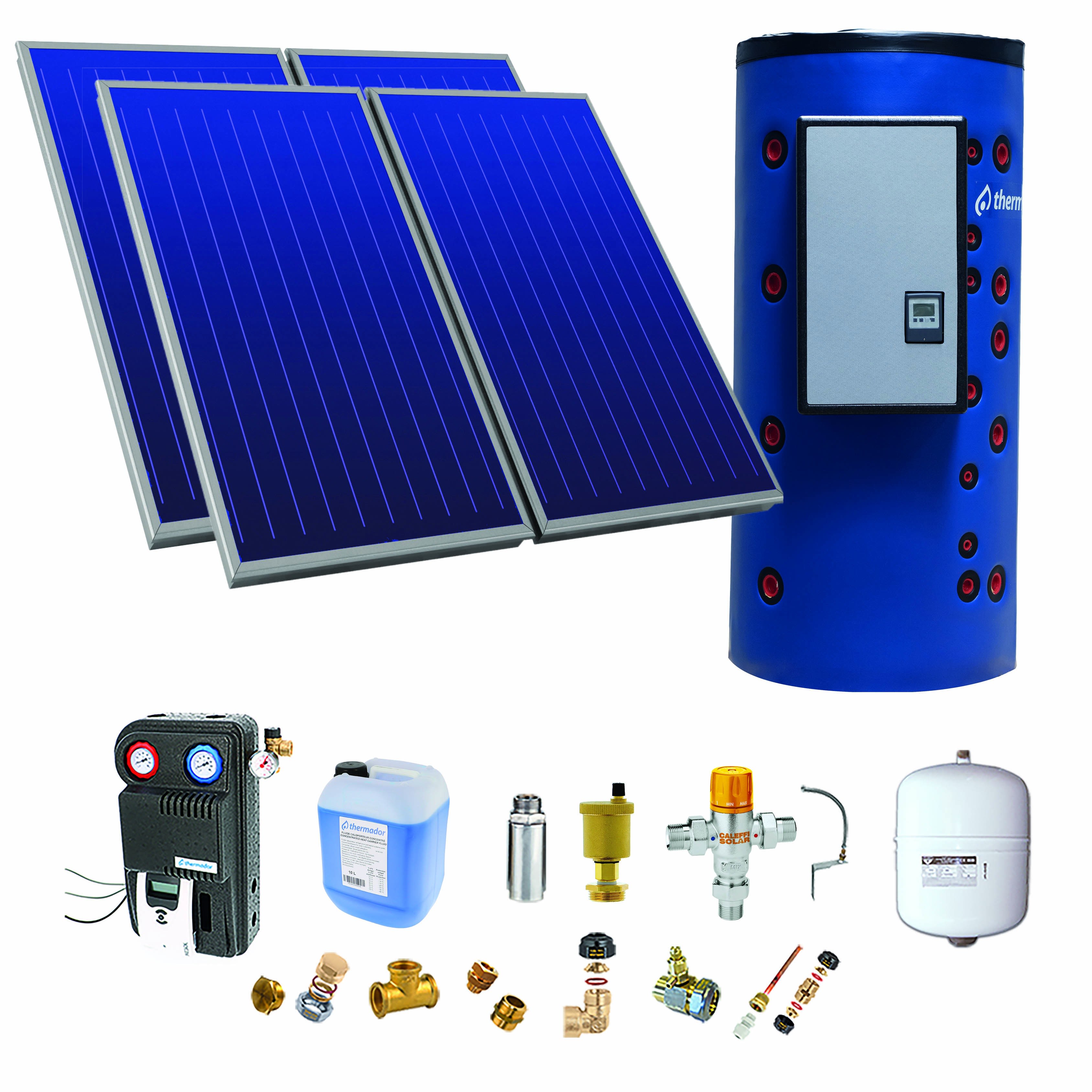 Thermador - Pack E-SSC 500L moyenne t°-ECS instant.-4 panneaux-fix. toit. inclinée+ access.