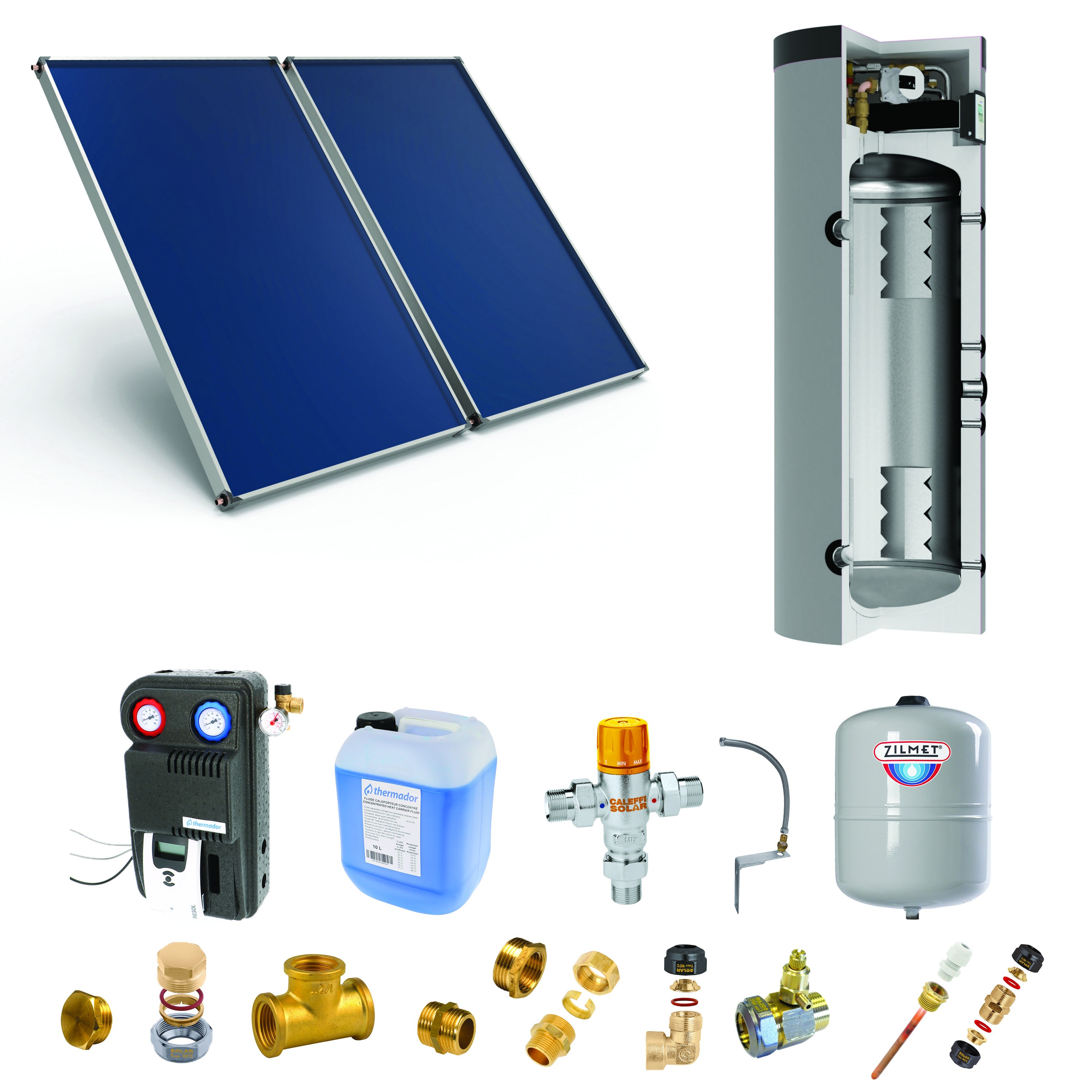 Thermador - Pack E-SSC 500L moyenne t°-ECS instant.-4 panneaux-fix. toit. plate+ access.