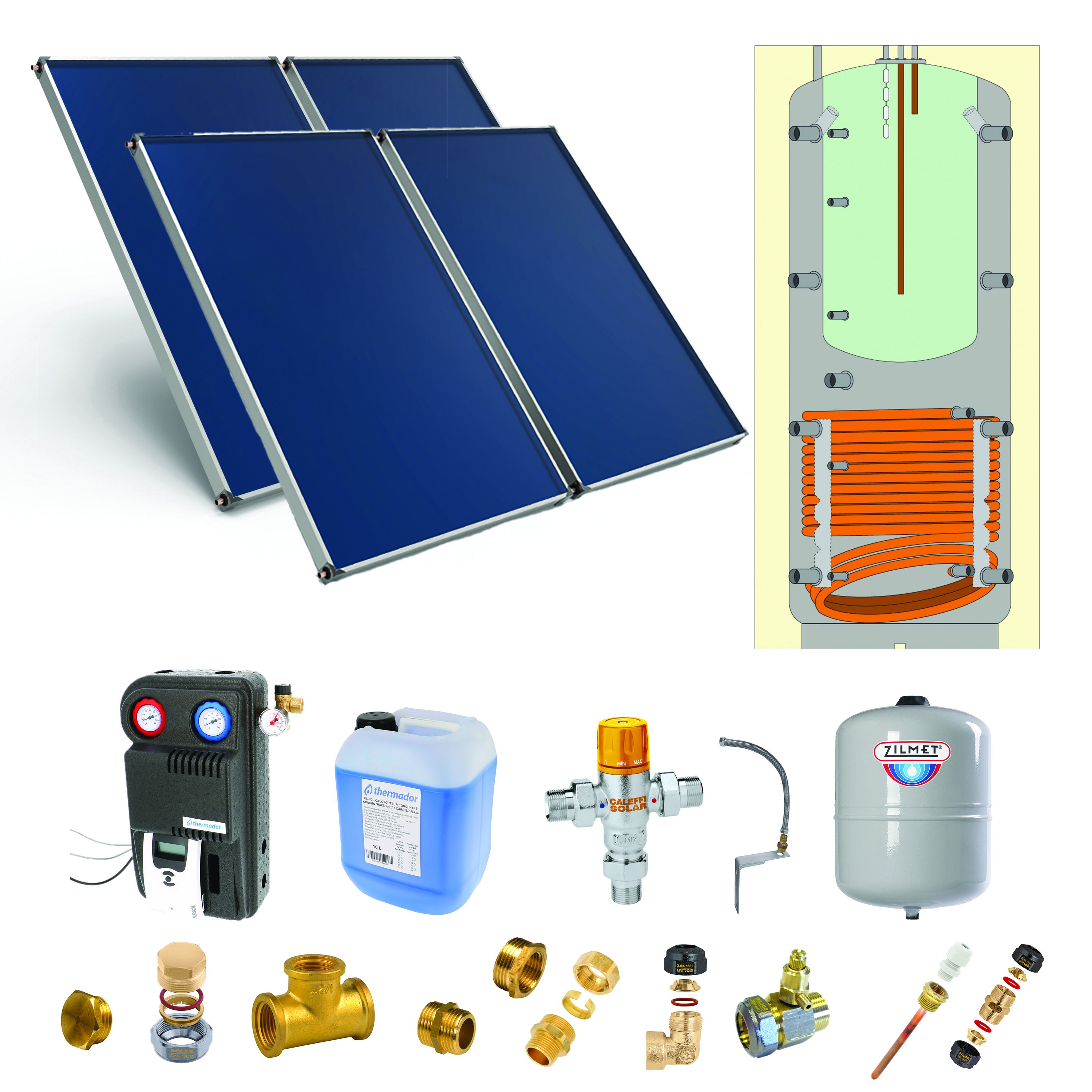 Thermador - Pack G-SSC 600L hte t°-ECS bain-marie-4 panneaux-fix. toit. inclinée+ access.