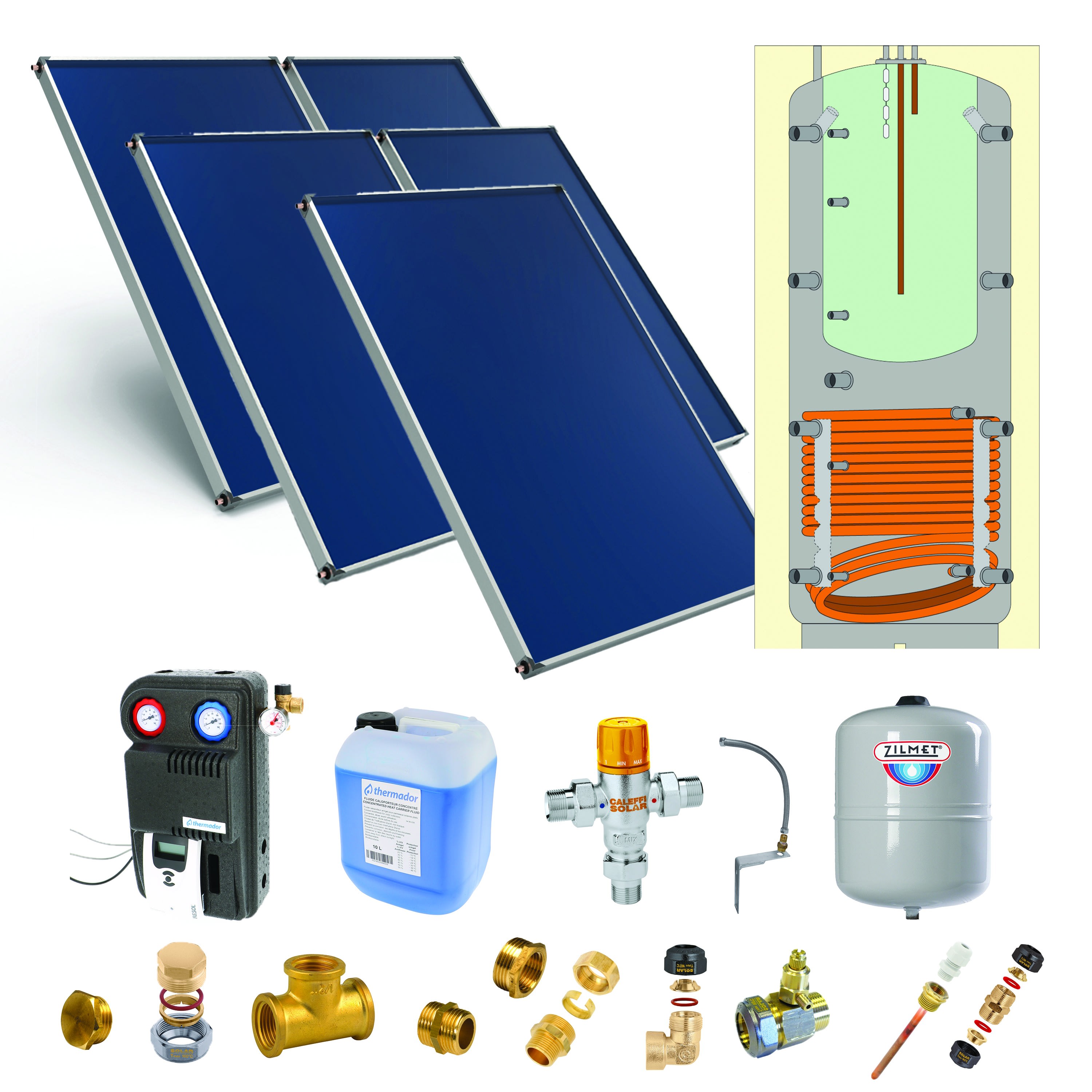 Thermador - Pack G-SSC 800L hte t°-ECS bain-marie-5 panneaux-fix. toit. inclinée+ access.