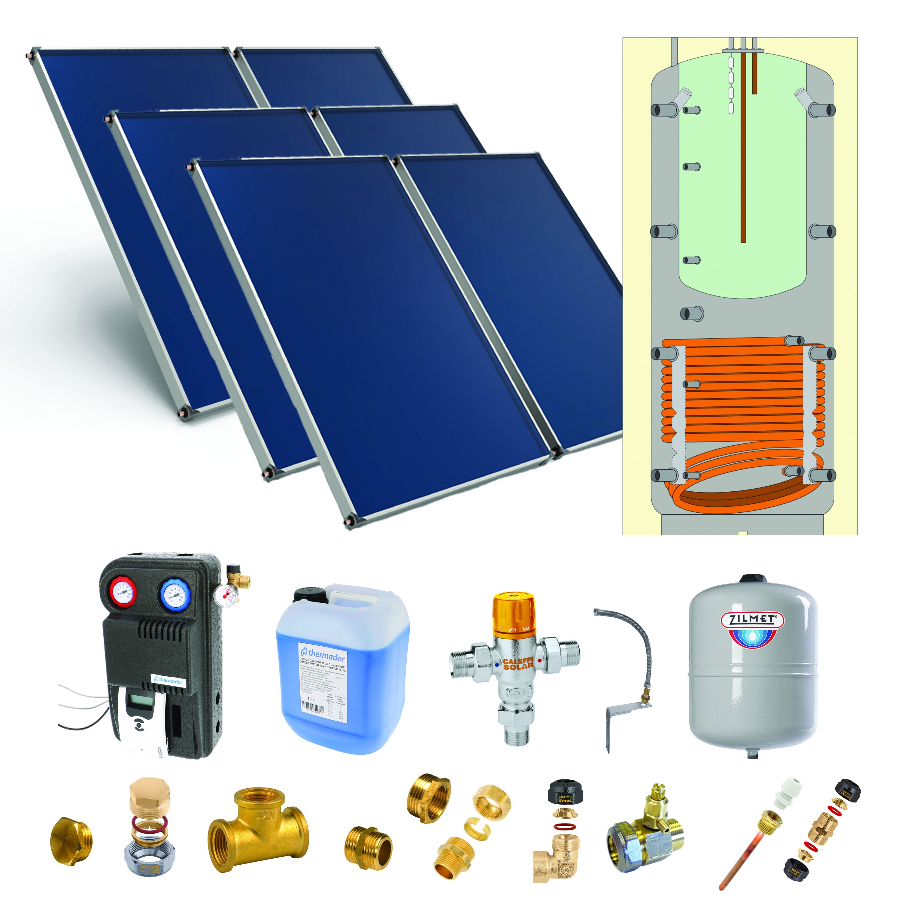 Thermador - Pack G-SSC 800L hte t°-ECS bain-marie-6 panneaux-fix. toit. inclinée+ access.