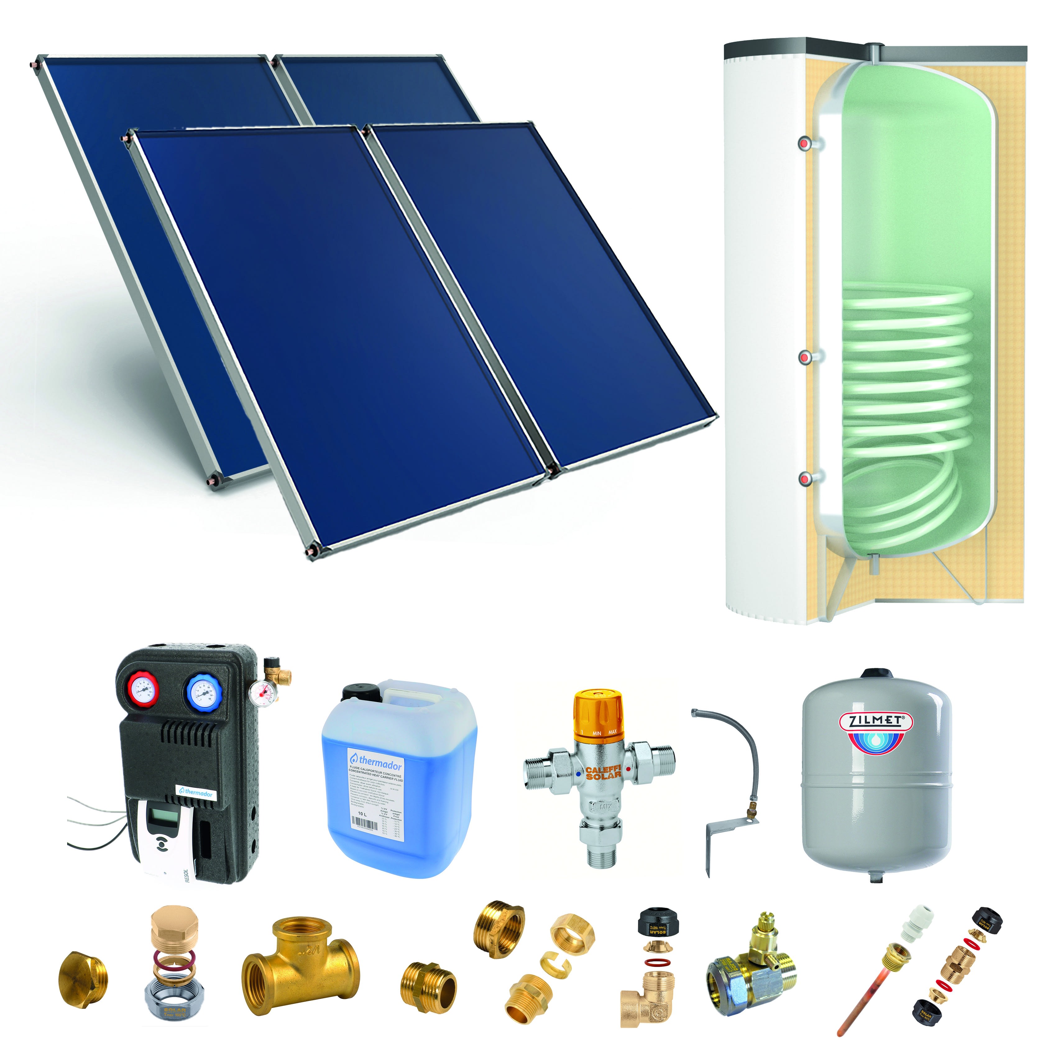 Thermador - Pack A-CESI avec appoint élec.500L blanc -4 panneaux-fix. toit. inclinée+ access