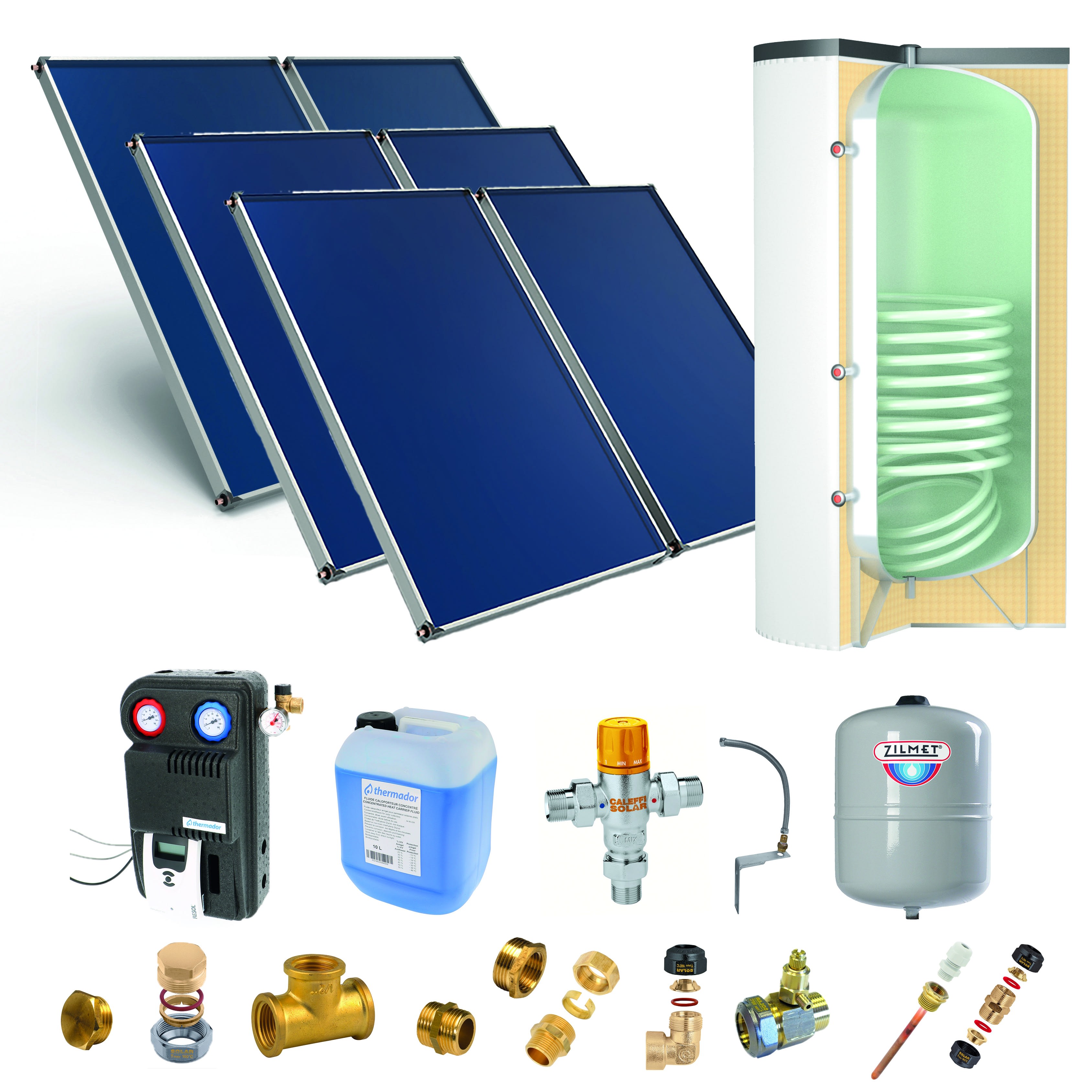 Thermador - Pack A-CESI avec appoint élec.800L blanc -6 panneaux-fix. toit. inclinée+ access