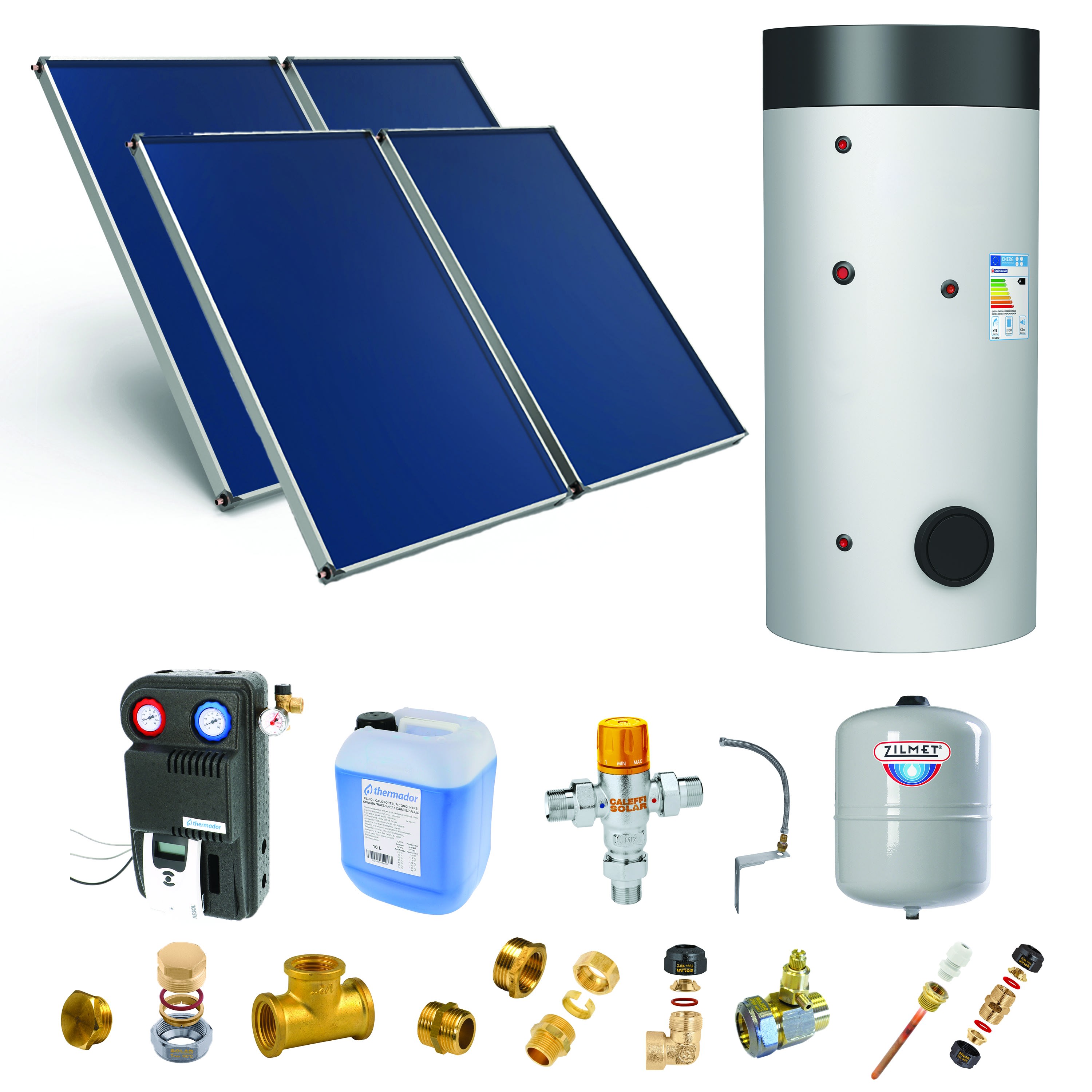 Thermador - Pack C-CESI ballon 500L soutien PAC -4 panneaux-fix. toit. inclinée+ access.