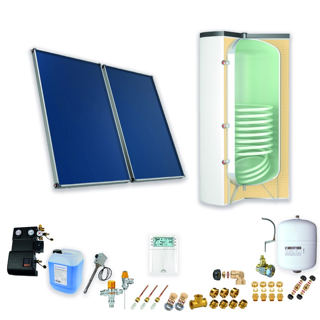 Thermador - Pack A-CESI avec appoint élec.300L blanc -2 panneaux-fix. Toit ondulé + access