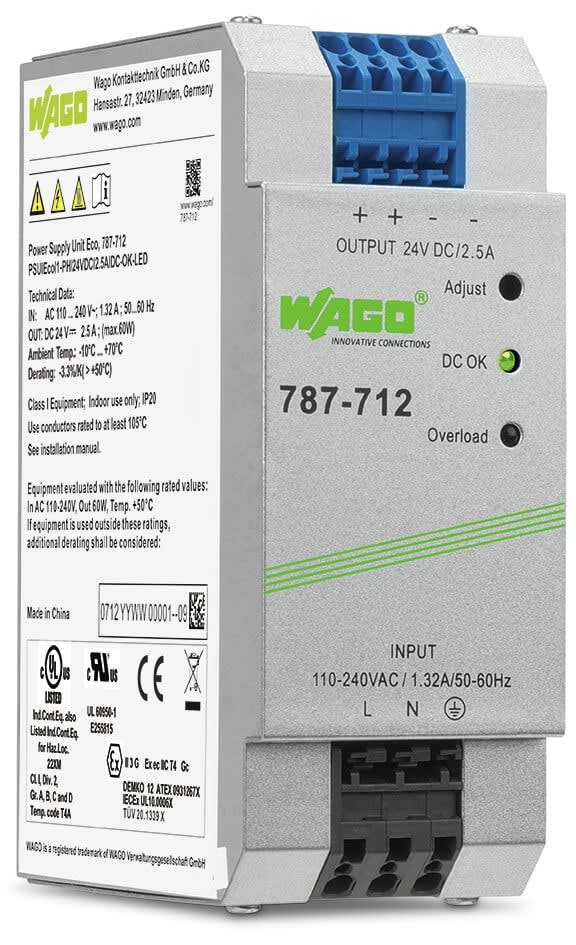 Wago Contact - Alimentation à découpage ECO monophasée 230 V AC / 24 V DC - 2.5 A