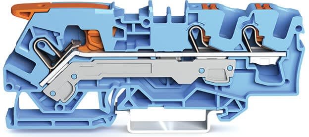 Wago Contact - Borne de passage pour 3 conducteurs avec levier et poussoir 6mm², bleu