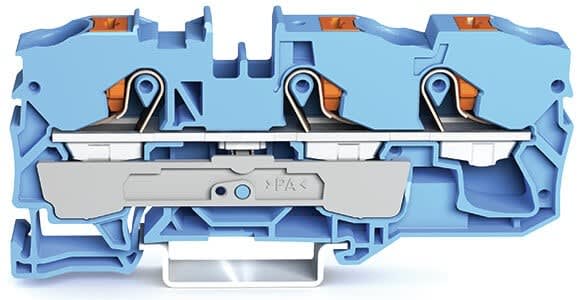 Wago Contact - Borne de passage pour 3 conducteurs avec poussoir 10mm², bleu