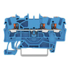 Wago Contact - Borne de passage pour 3 conducteurs avec poussoir 2,5mm², bleu