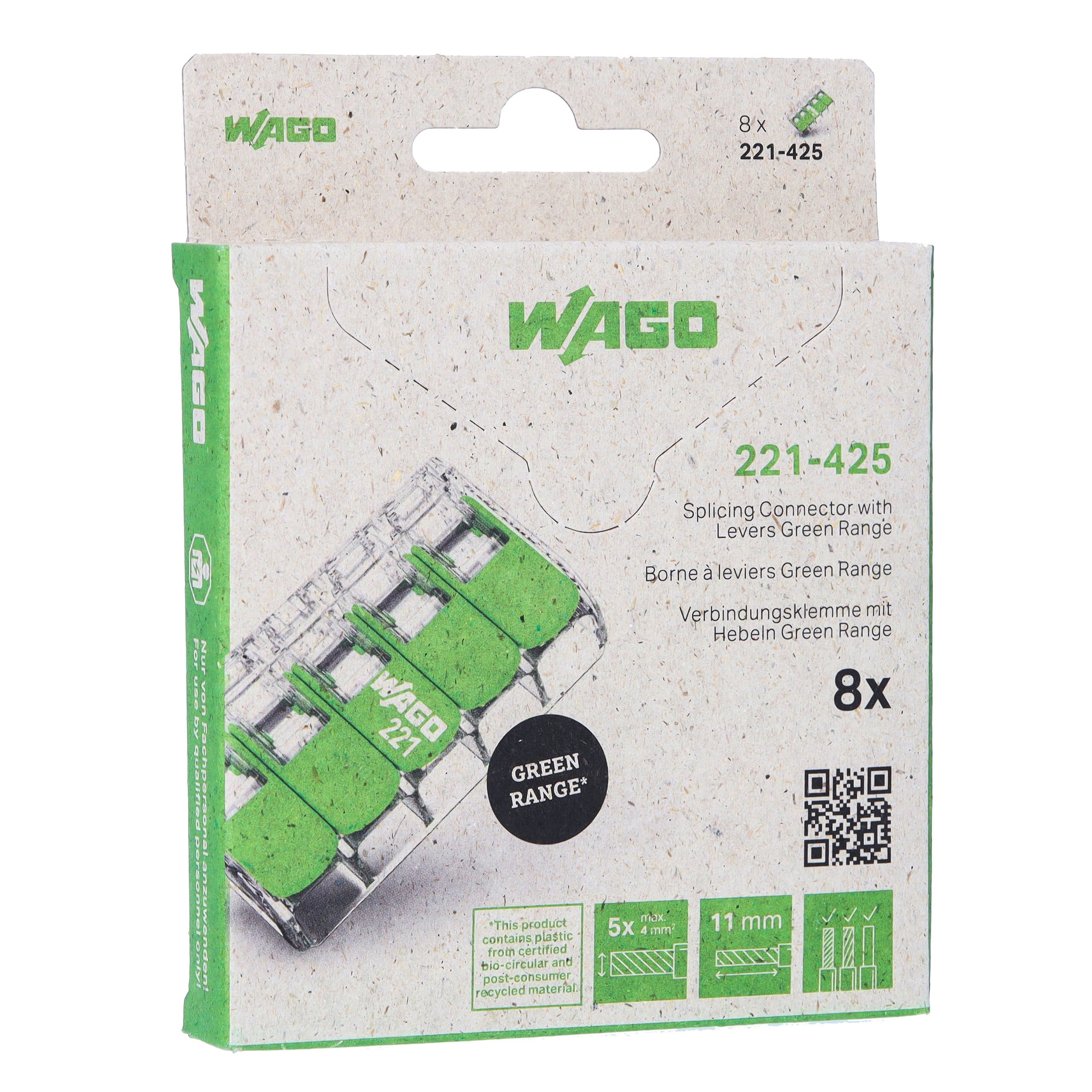 Wago Contact - Blister de 8 bornes 221 Green 5x4mm²