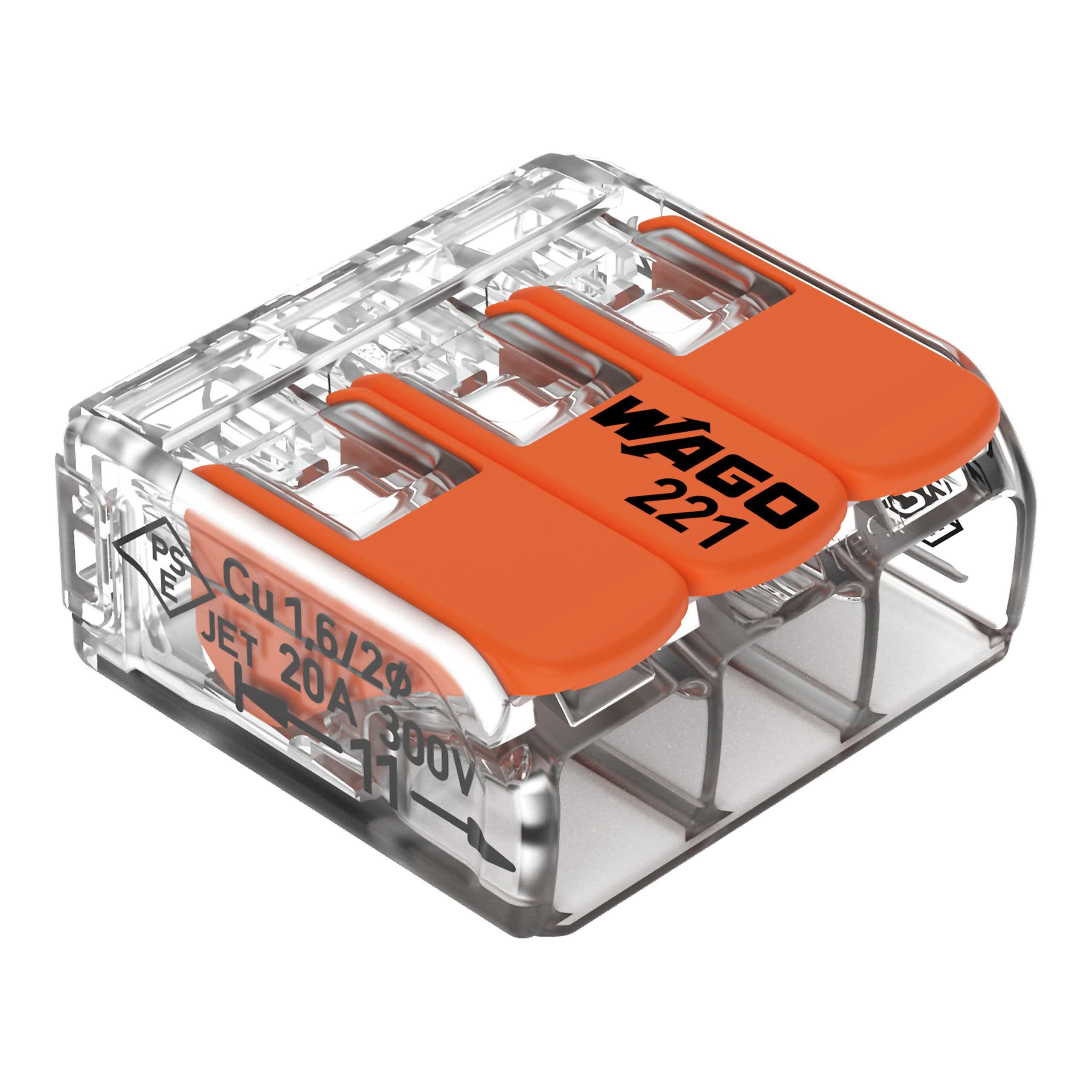 Borne WAGO 221 Mini 3x4mm² à leviers souple & rigide Wago Contact