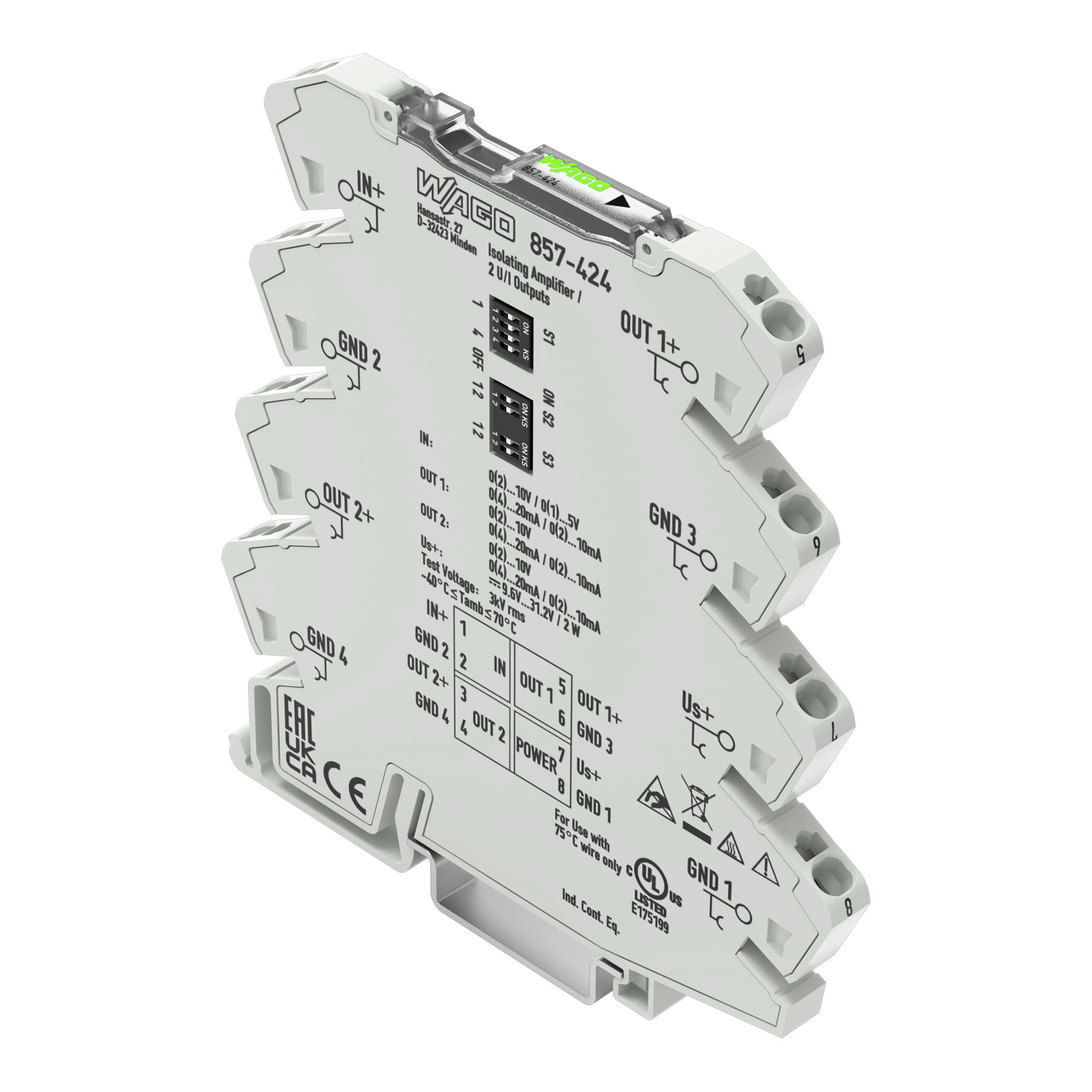 Wago Contact - Doubleur de signal - 2 sorties en courant configurables 0(4)-20 mA ou 0-10V