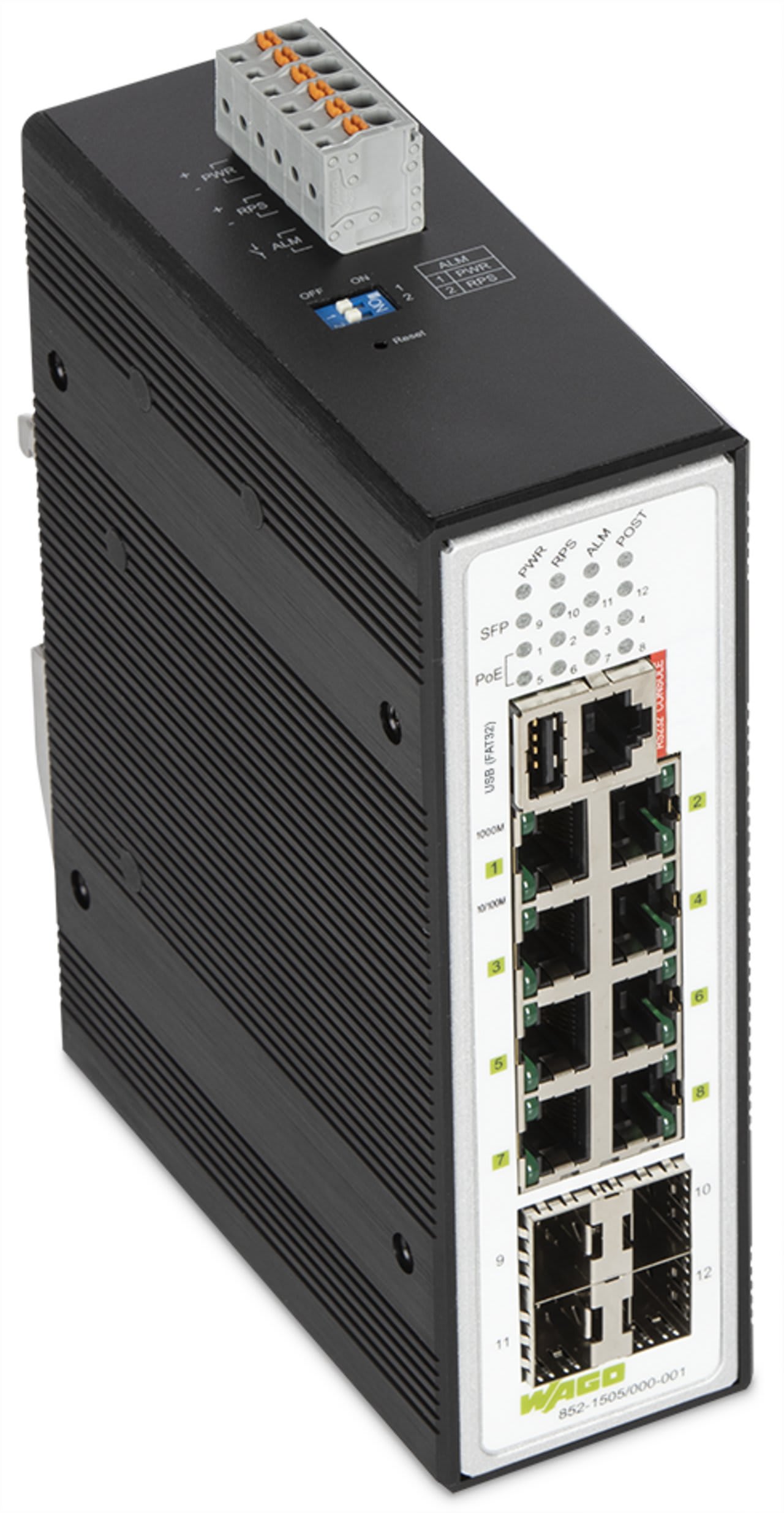 Wago Contact - Switch ETHERNET admin. 8 ports PoE+ 1000Base-T - 4 slots SFP 1000 CEI 61850-3