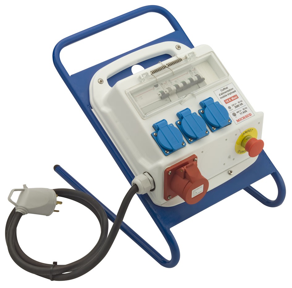 Michaud - Coffret d'alimentation mobile 3 MONO + TRI + pied