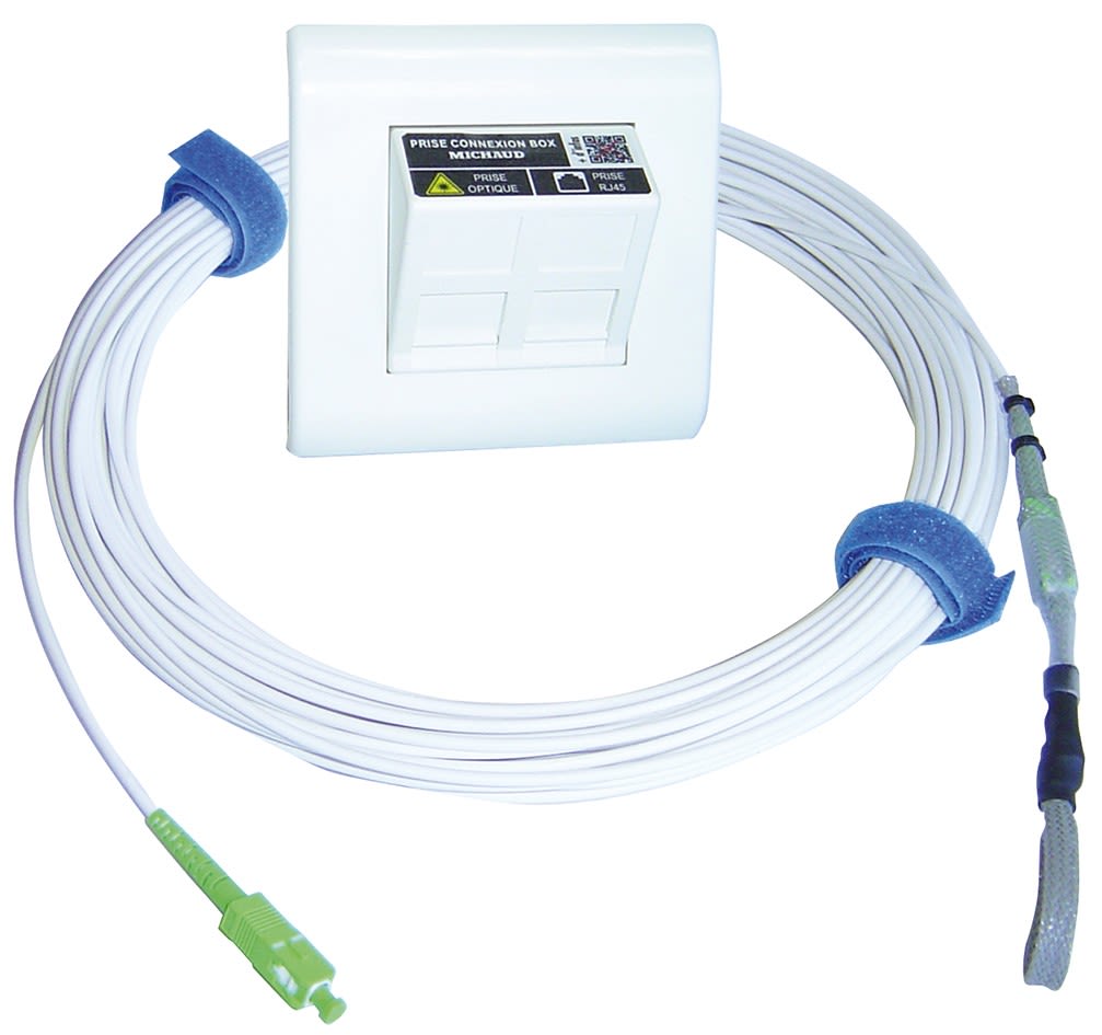 Michaud - Kit prise box FTTH + jarretière 20 mètres