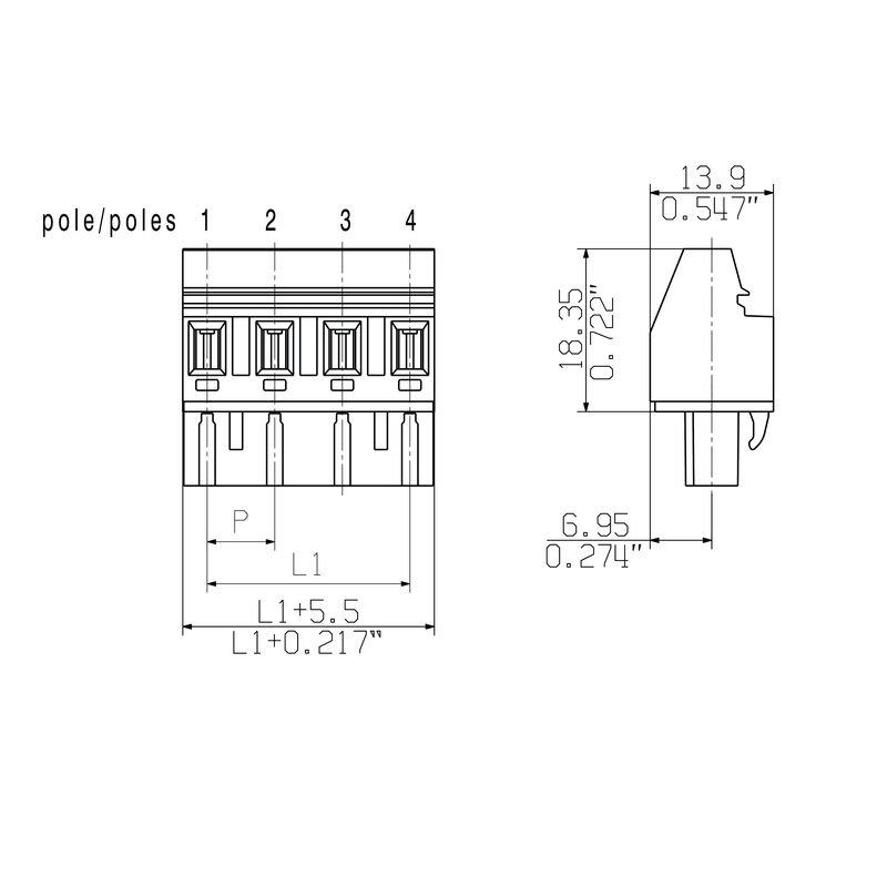 Weidmüller - Connecteur PCB (raccordement du conducteur), 630 V, 15 A, Pas en mm: 7.62, 3.31