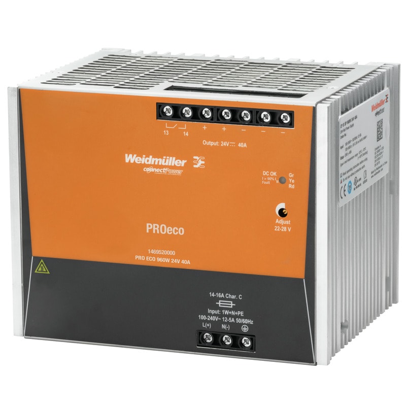 Weidmüller - Alimentation monophasée, PRO ECO 960W 24V 40A