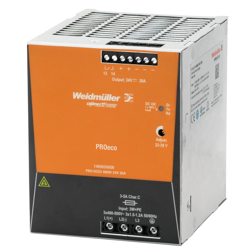 Weidmüller - Alimentation triphasée, PRO ECO3 480W 24V 20A