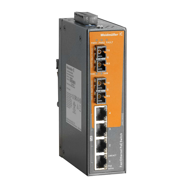 Weidmüller - Switch Fast/Gigabit Ethernet non administrable, EcoLine, 4xRJ45 PoE+, 2xSC multi
