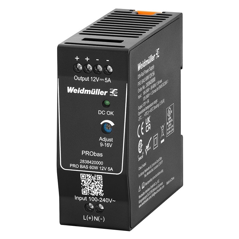Weidmüller - Alimentation à découpage PRO BAS 60W 12V 5A, montage sur Rail DIN