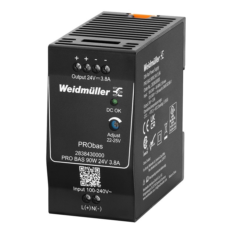 Weidmüller - Alimentation à découpage PRO BAS 90W 24V 3.8A, montage sur Rail DIN